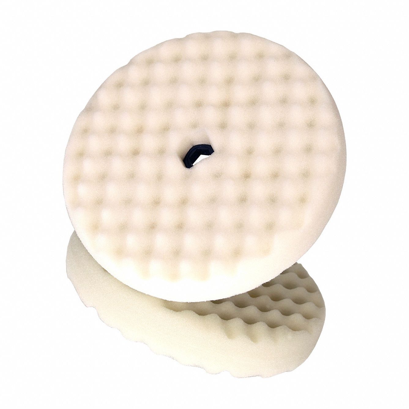 Foam Compounding Pad: Pad, Unthreaded Center Hole, Foam, 8 in Outside Dia, White, Waffle