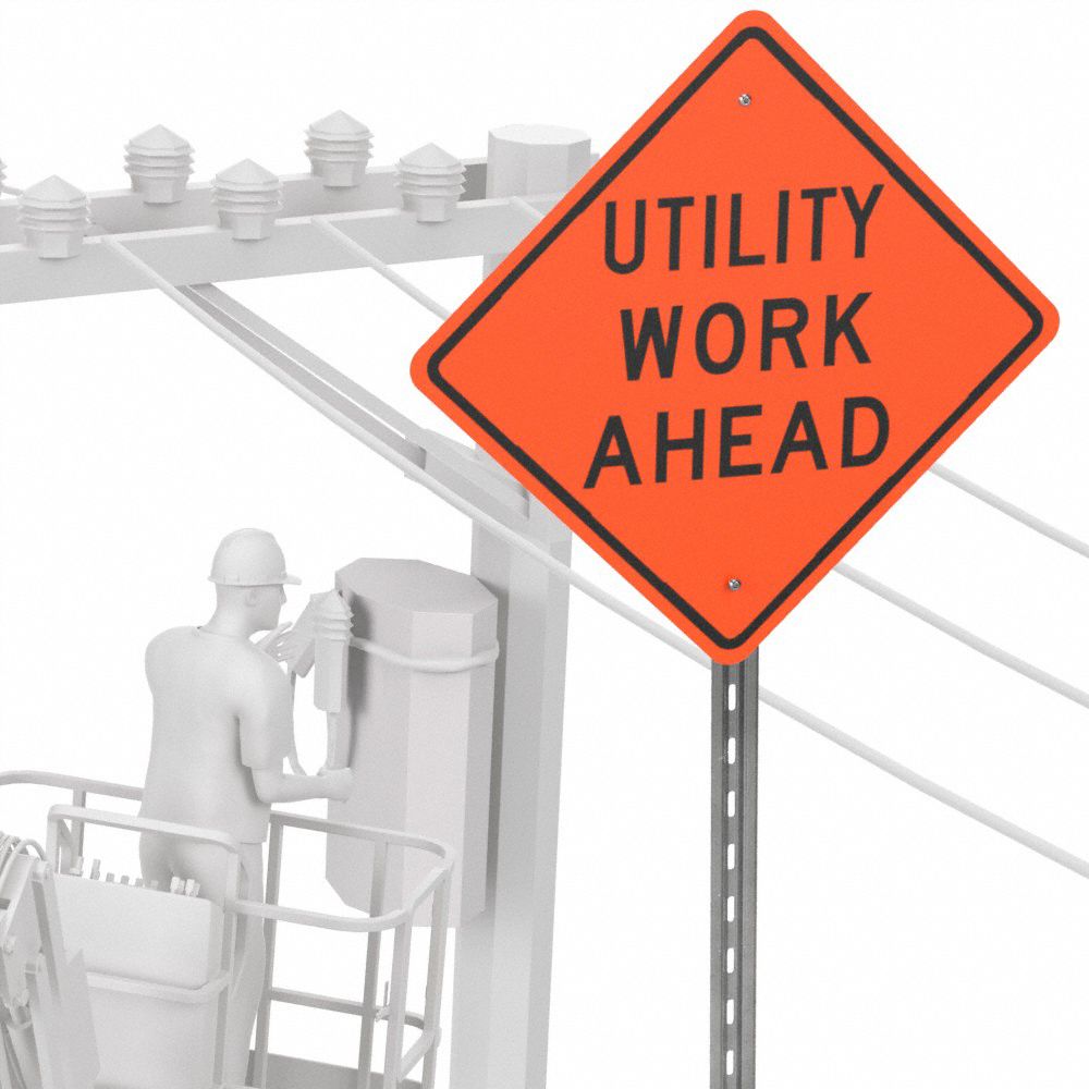 10 Year 3M Warranty. Utility Work Ahead 36 x 36 Construction Sign 