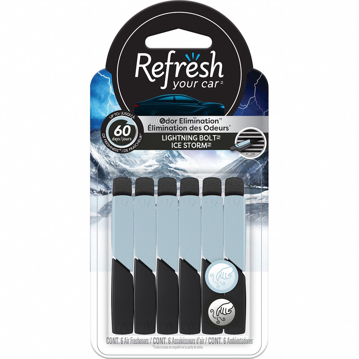 Air Freshener: Lightning Bolt/Ice Storm, Black, Stick Air Freshener, Solid