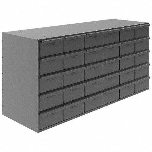 DURHAM MFG Drawer Bin Cabinet: 33 3/4 in x 12 1/4 in x 17 3/4 in, 30  Drawers, Stackable, Steel, Gray