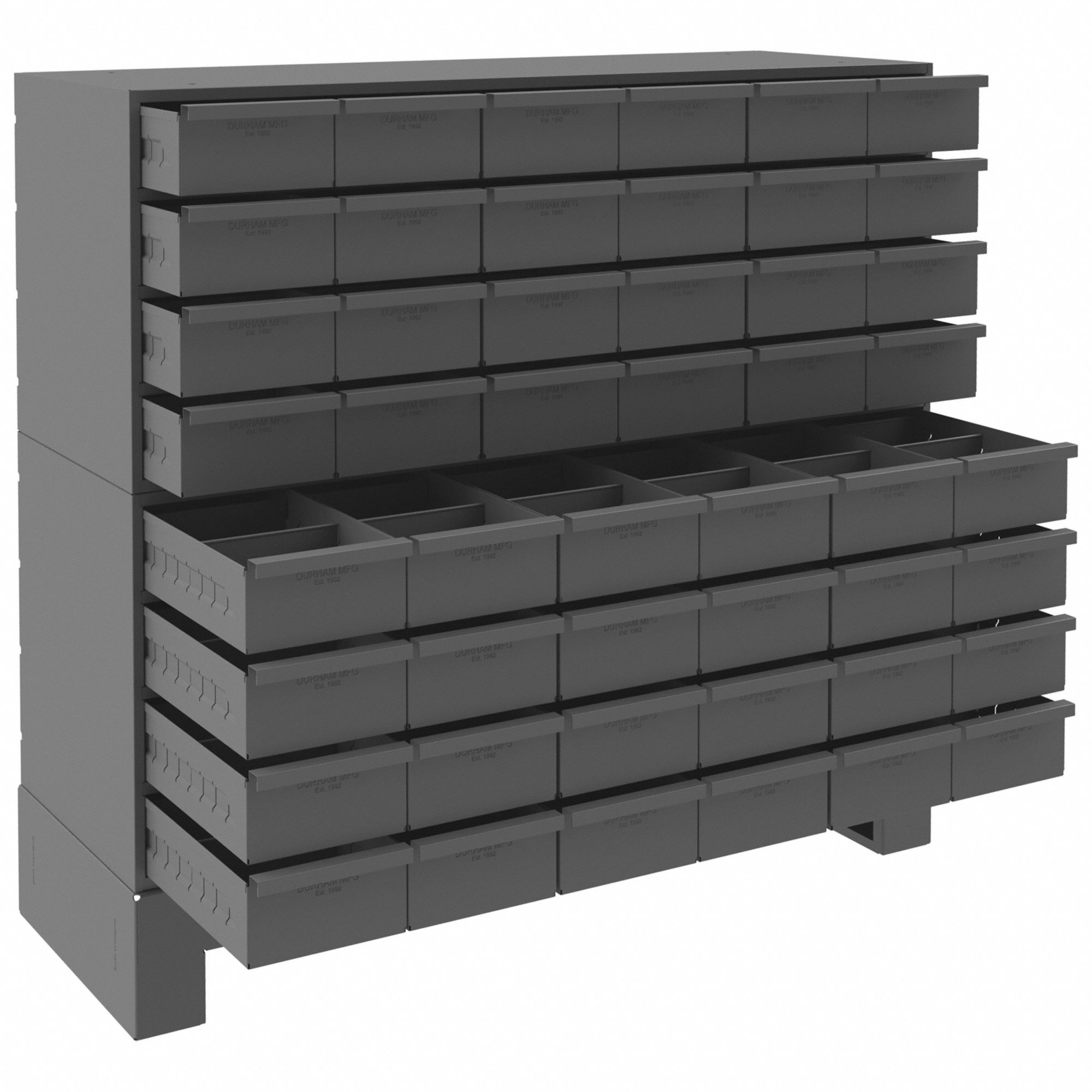 Gabinete para contenedores, 64 cajones de plástico, 25-7/8 x 6-3/8 x 21-3/8  - Durham Manufacturing