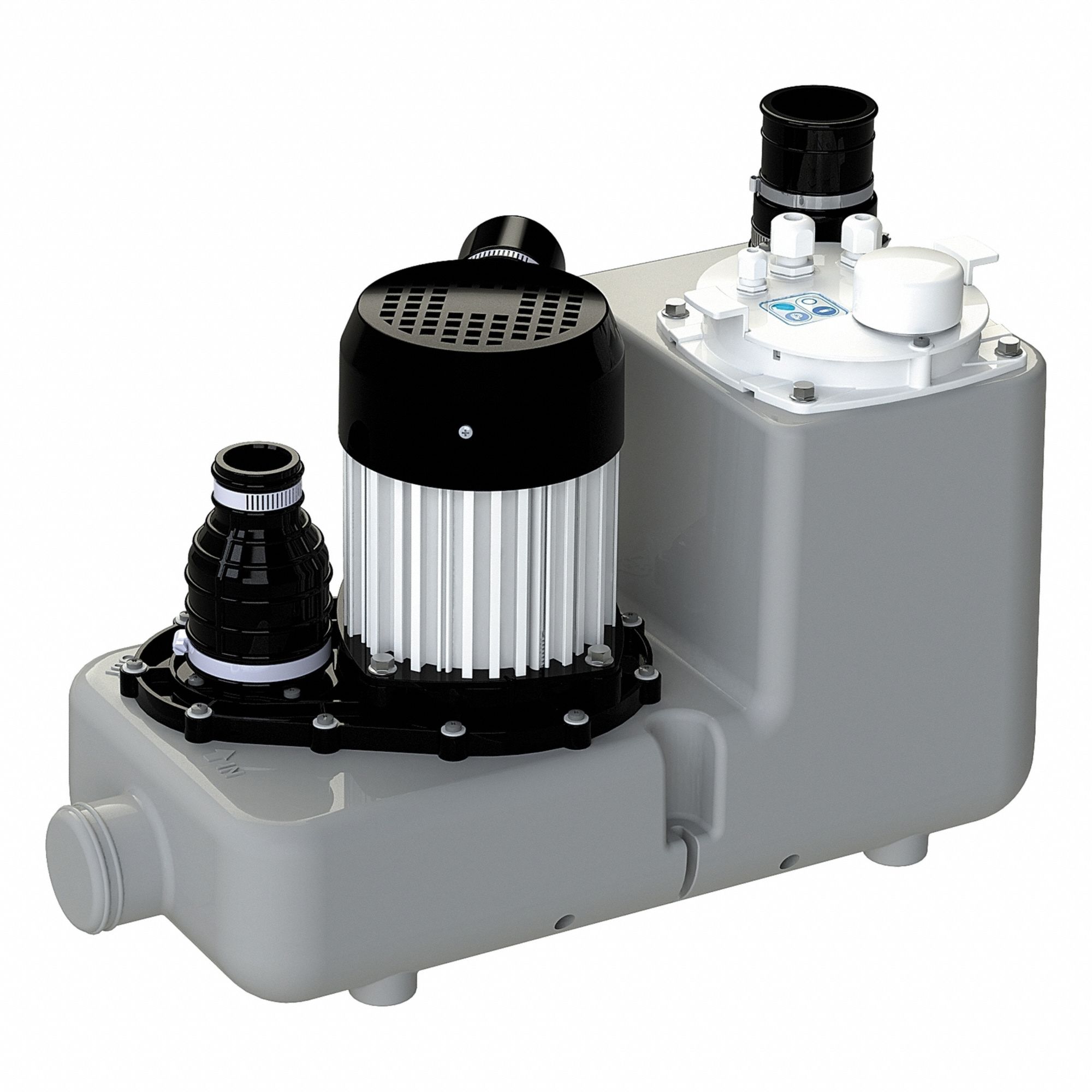 Sink Drain Pump System: 2.7 gal, 1 hp, 120V AC, 44 ft Max. Head, 8.3 A, Polyethylene, Top