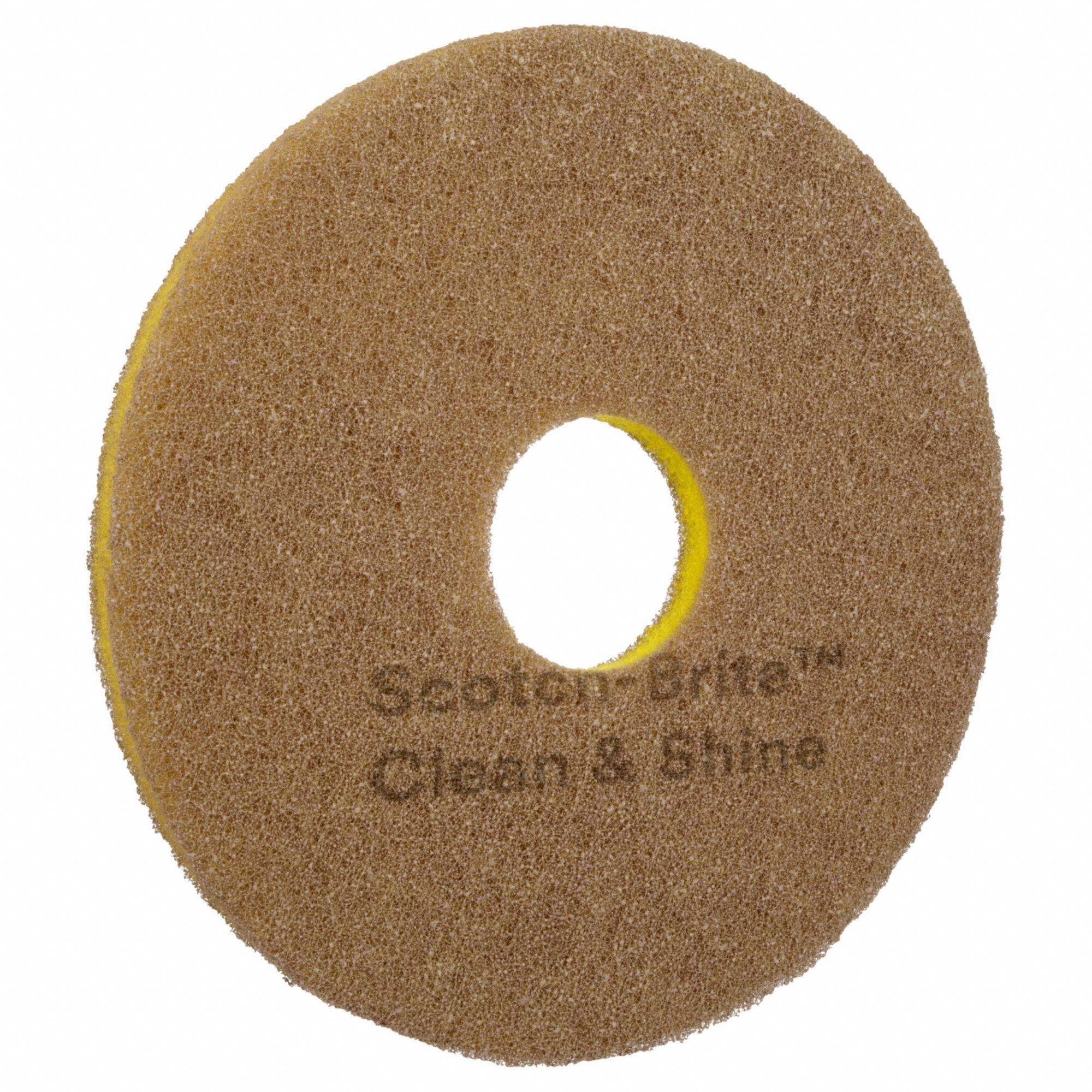 Scrubbing Pad: Deep Scrubbing, Brown/Yellow, 13 in Dia, Polyester, 5 PK