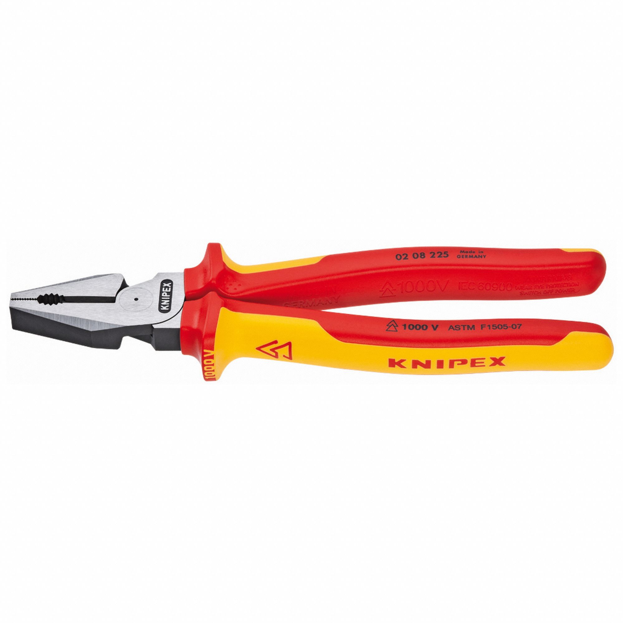 Linemans Plier: Insulated, Flat, 9 in Overall Lg, 1 1/2 in Jaw Lg, 1 in Jaw Wd, 5/8 in Jaw Thick