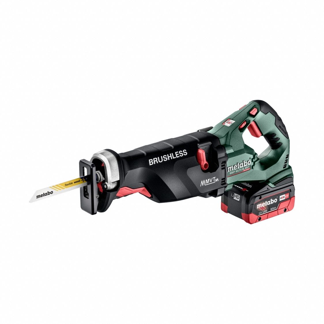 METABO Reciprocating Saw: Tool Only, 1 1/4 in Stroke Lg, 3,000 Max. Strokes per Minute, Straight (MPN SSEP 18 LTX BL MVT bare). Key specifications — attr1170520: Brushless.