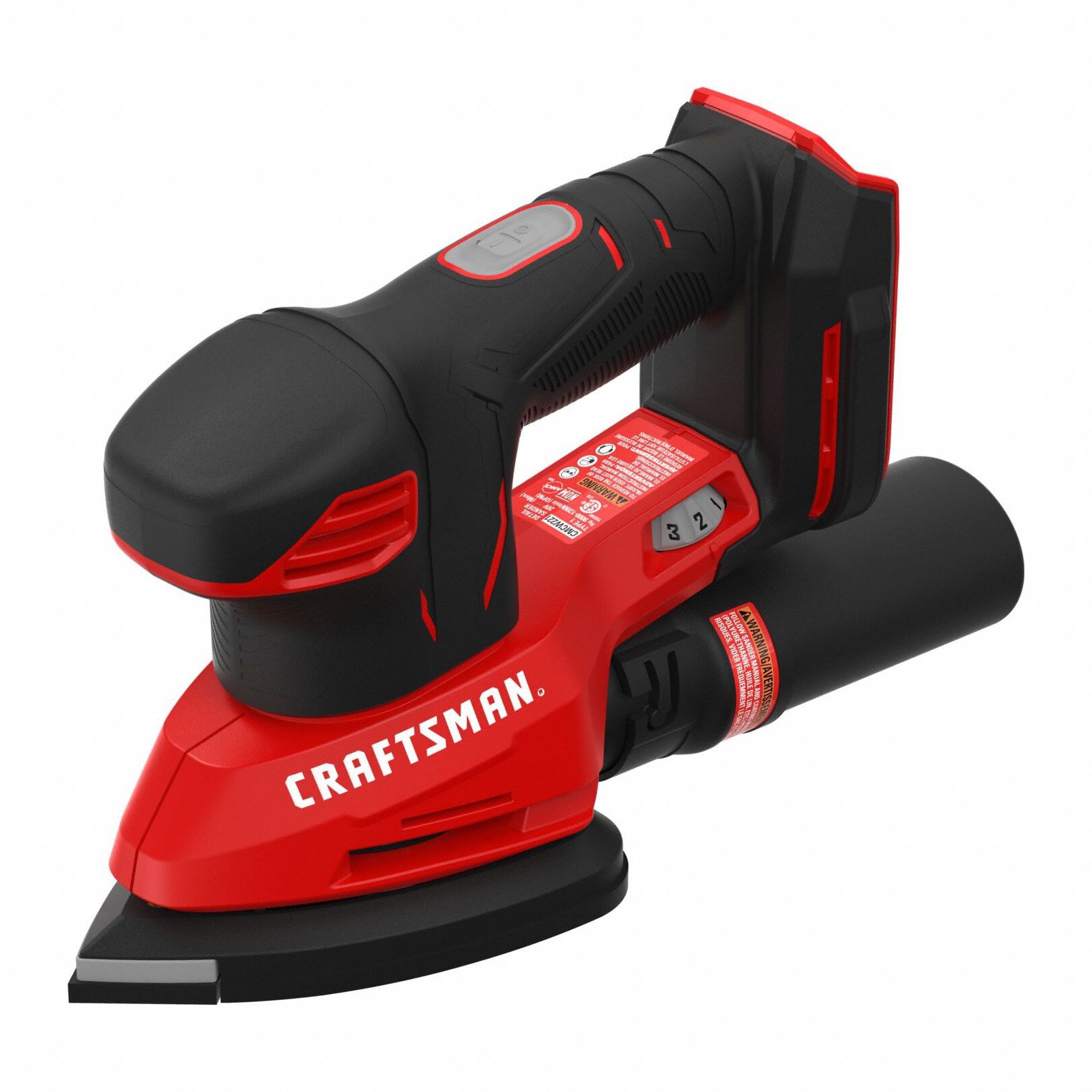 CRAFTSMAN Cordless Detail Sander: 20V MAX*, Bare Tool, Hook and Loop, Pistol Grip, Variable Speed (MPN CMCW221B). Key specifications — attr565734: CRAFTSMAN; attr645846: 3.25 in Disc; attr645844: Cordless Sander; attr645850: Dust Bag; attr645853: (1) Bare Tool; attr645858: Cordless; attr645860: 20V MAX*; attr645861: Bare Tool.