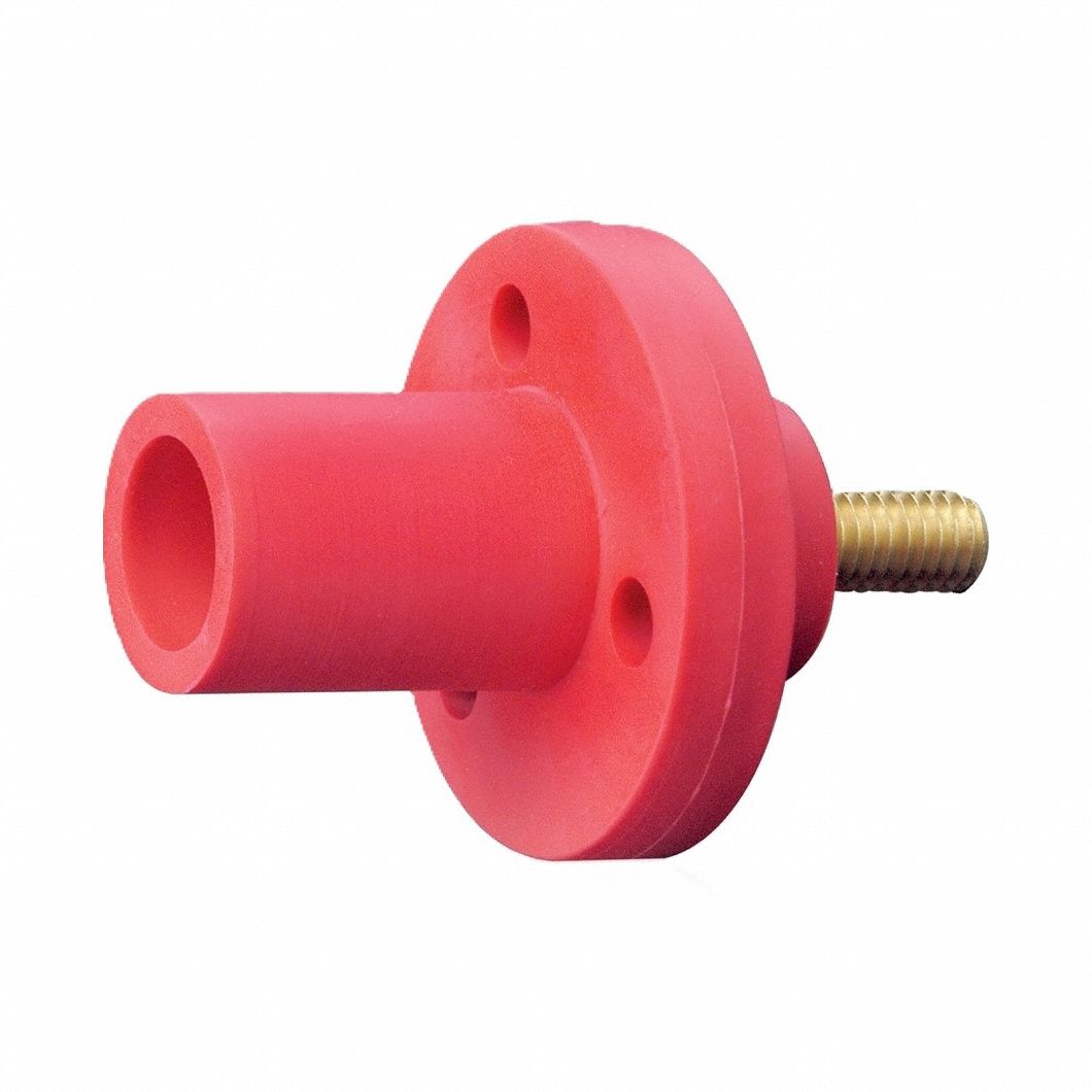 Single Pole Receptacle: For Female Connectors, 150 A, Straight, Red, Round, Threaded Mounting