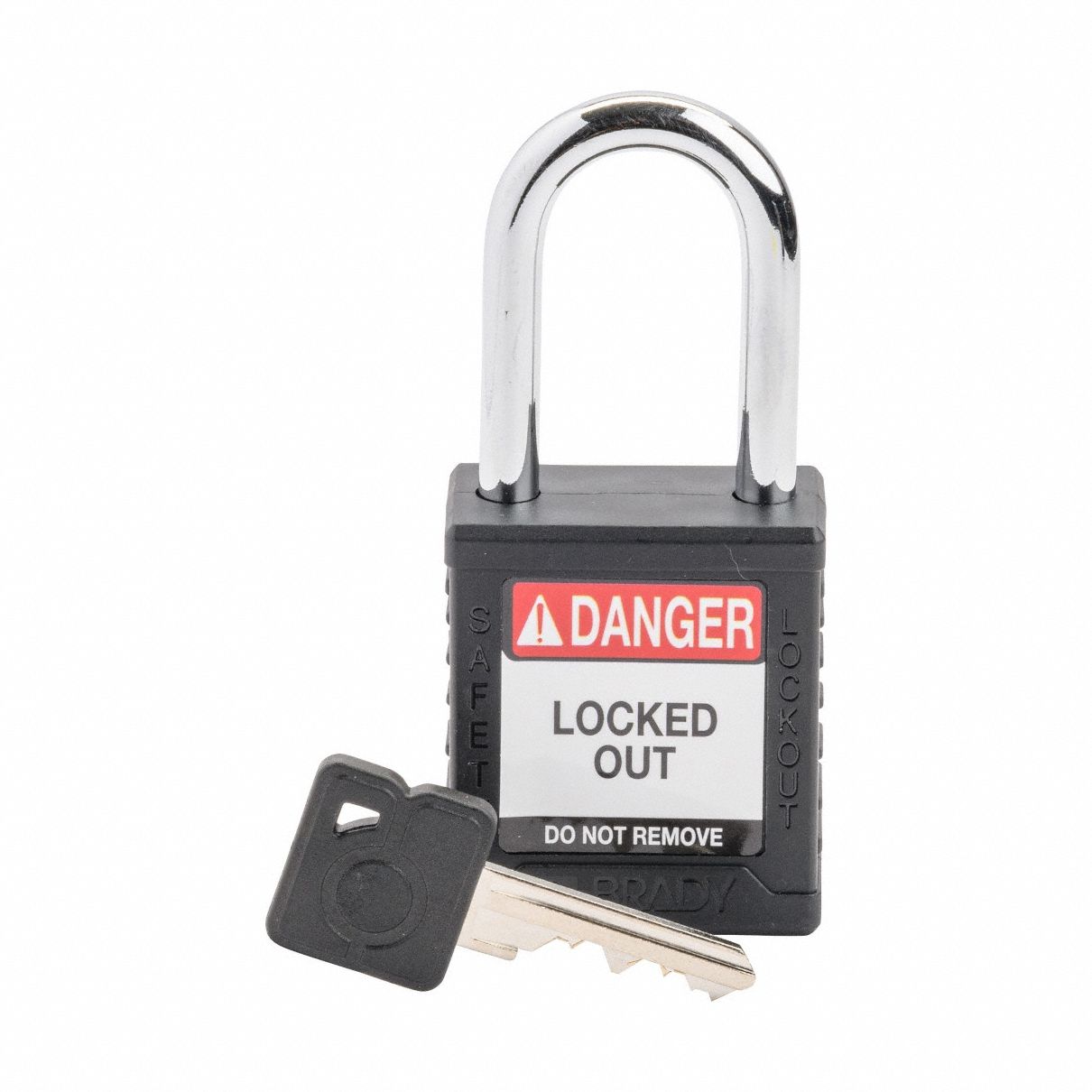 Lockout Padlock: Keyed Different, Nylon, Std Body Body Size, Steel, Std, Black, 1 Pack Size