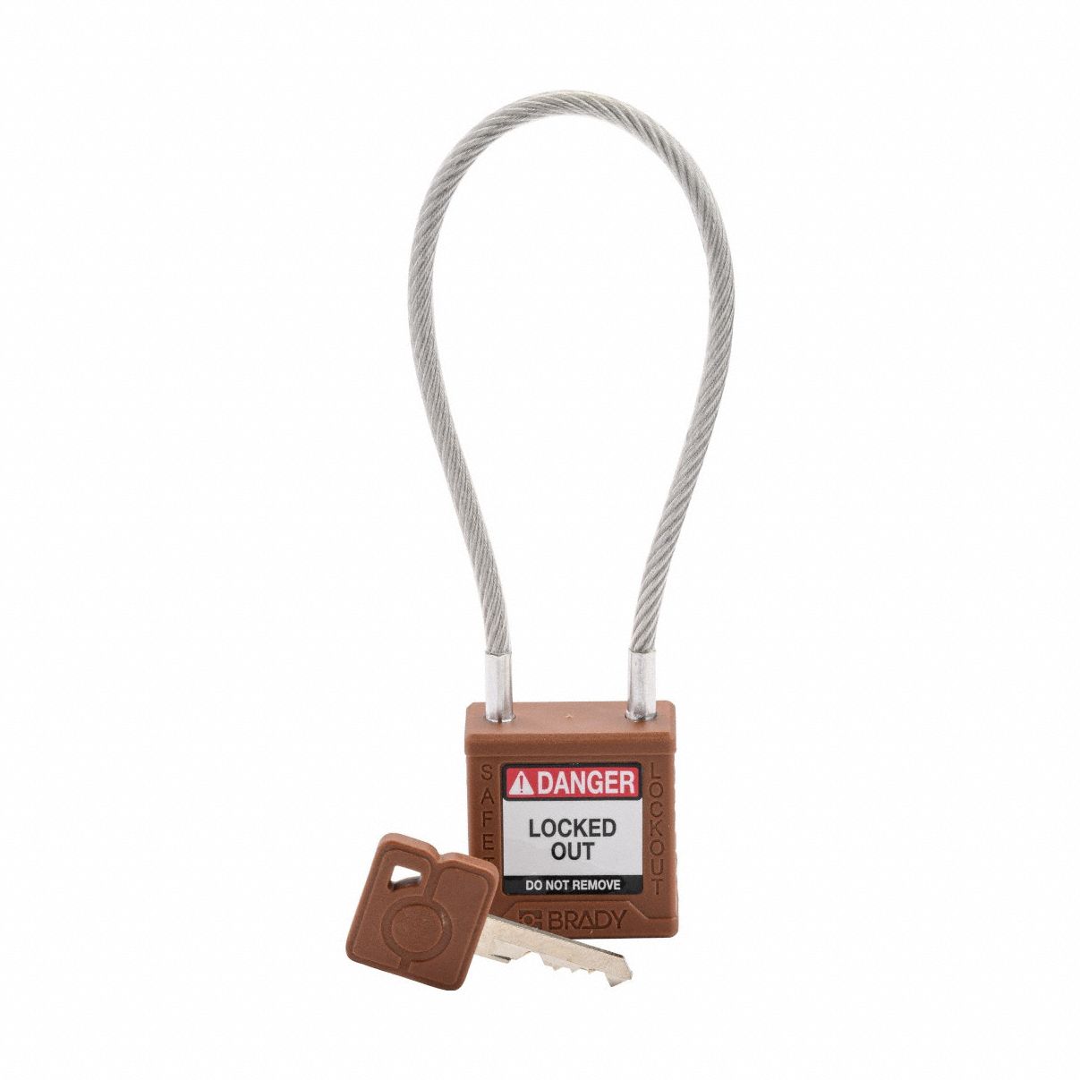 Lockout Padlock: Keyed Different, Nylon, Compact Body Body Size, Sheathed Cable, Extended, Key