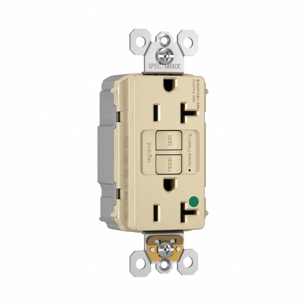 Plugtail Duplex Receptacle: Duplex, 5-20R, 20 A, 125V AC, Ivory, Push In