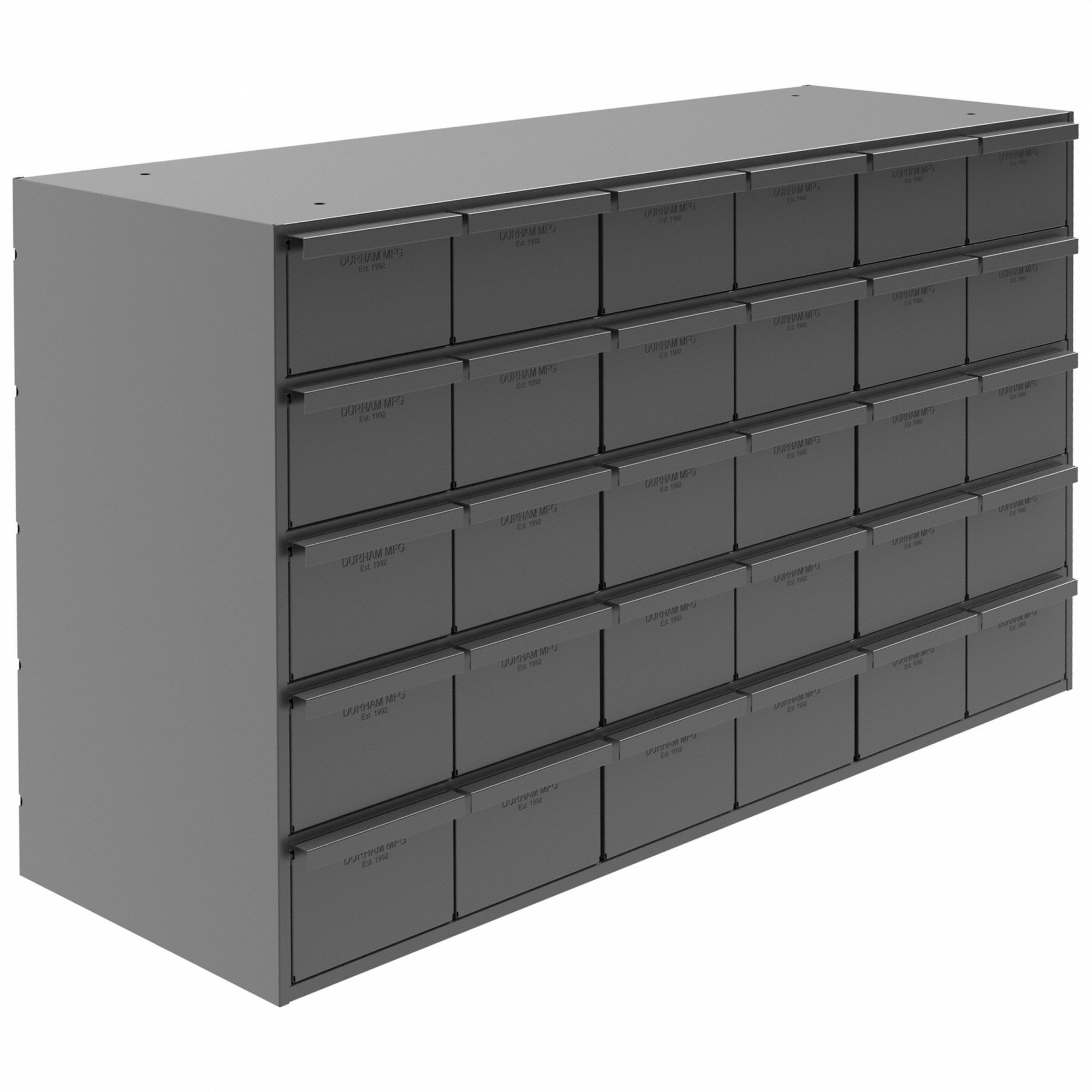 DRAWER BIN CABINET, 33¾ IN X 12¼ IN X 21 IN, 30 DRAWERS, STACKABLE, STEEL, GREY
