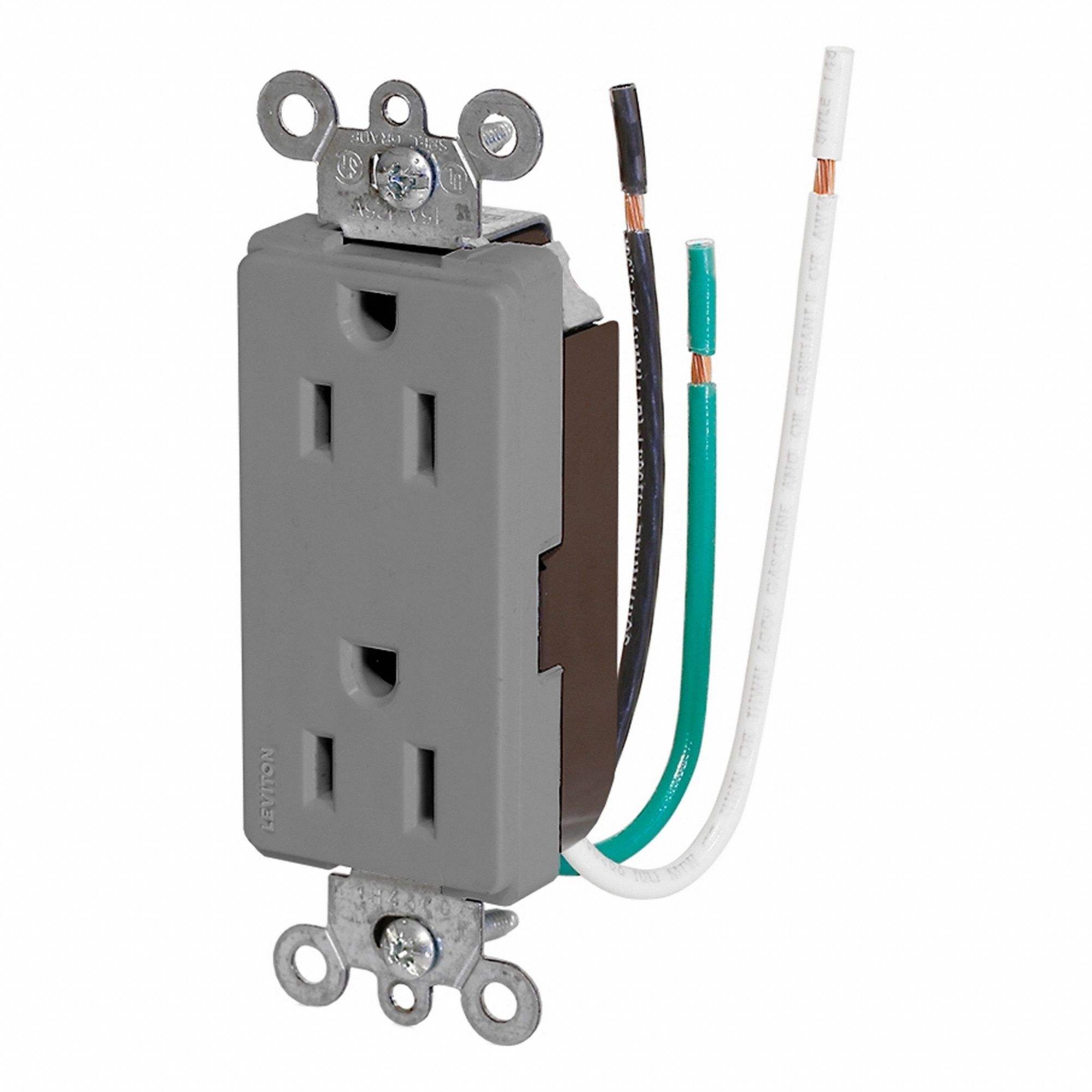 Leaded Dup Rec 15A 125V Self-Gr Gry