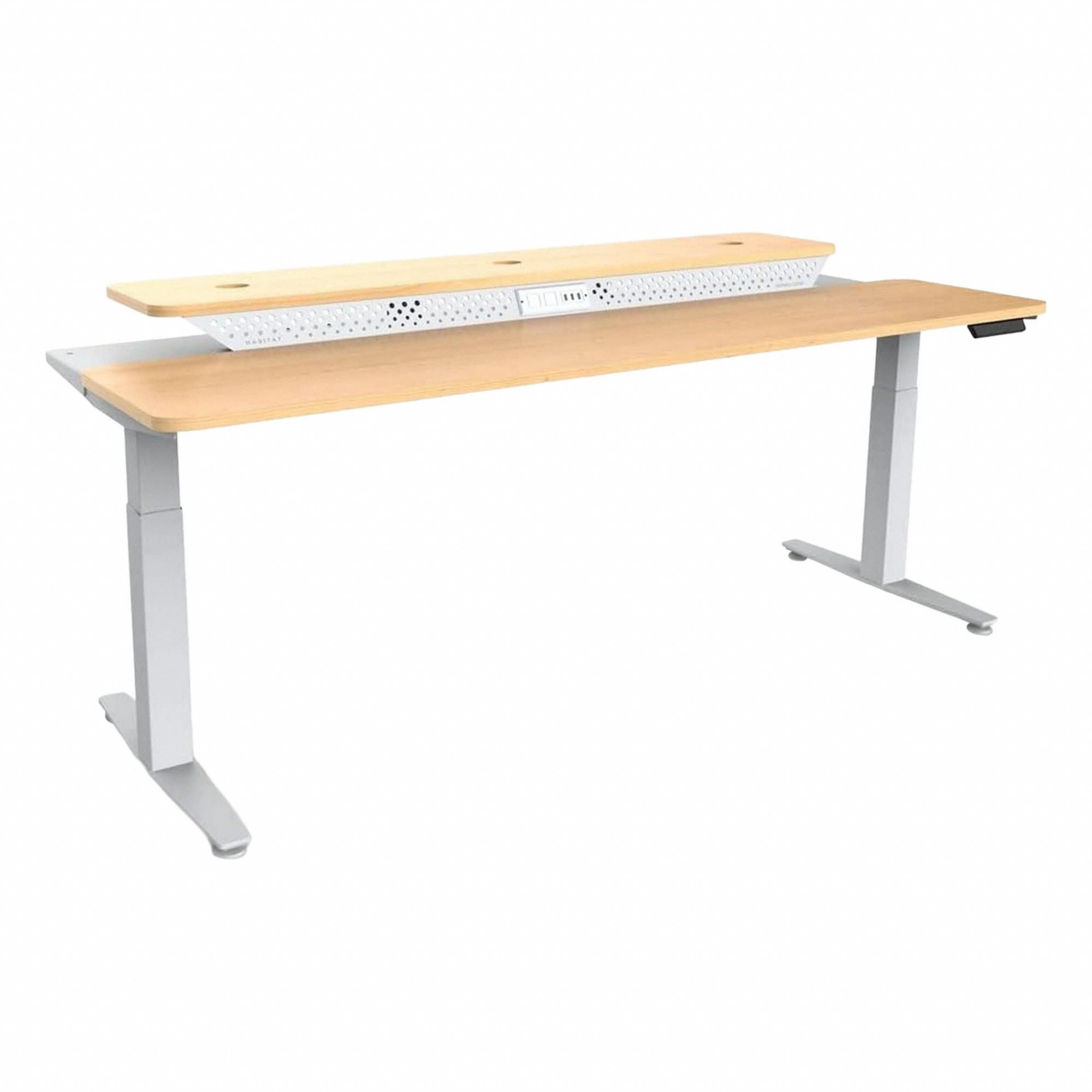 Electric Sit-Stand Desk: Maple, Wood, 72 in Overall Wd, 30 in Overall Dp, Laminate/Steel