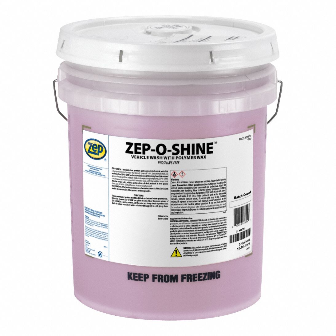 Car Wash/Polymer Wax: Zep-O-Shine, 5 gal, Pail