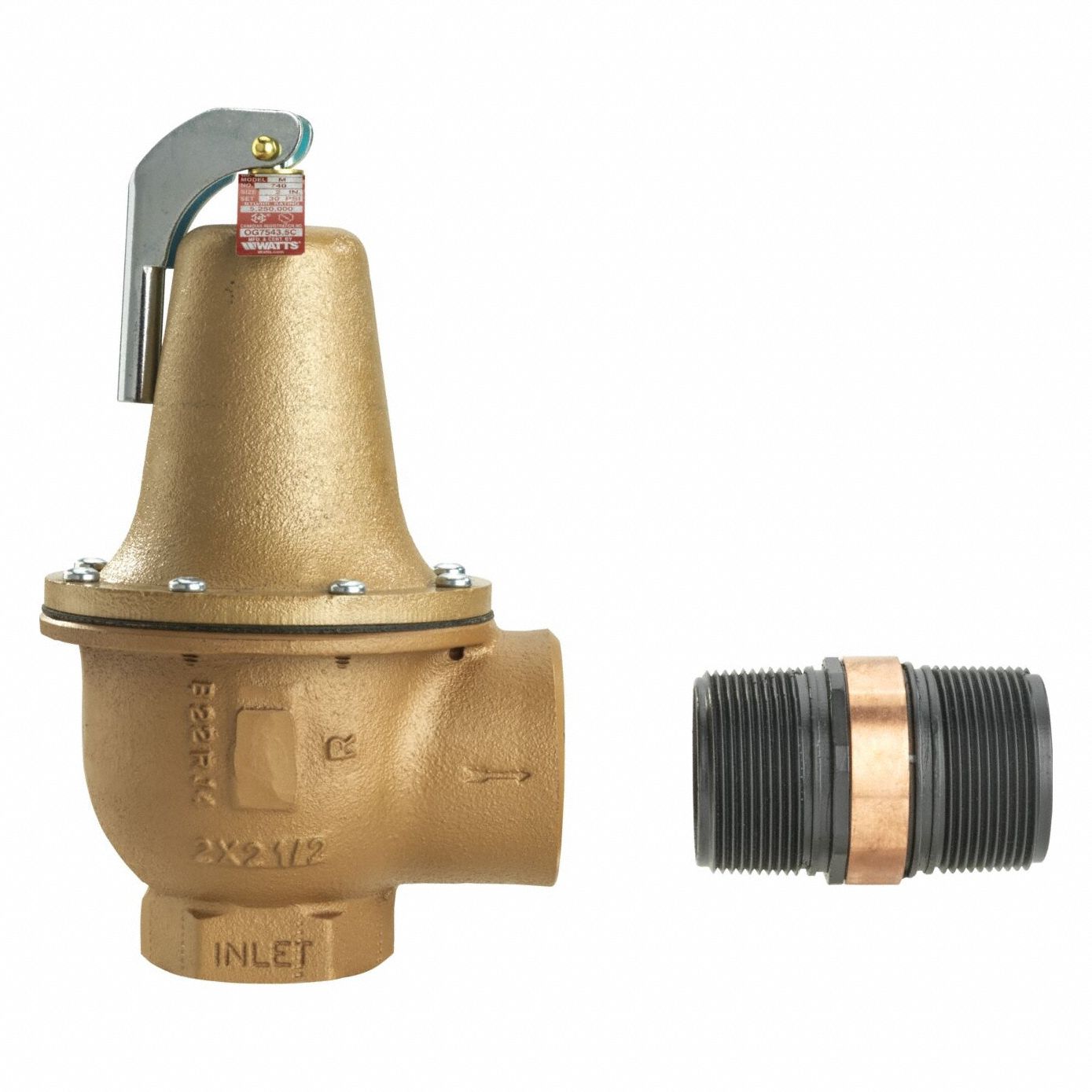 Relief Valve: FNPTF x FNPTF, 2 in x 2 1/2 in, Iron, 75 psi Max. Op Pressure