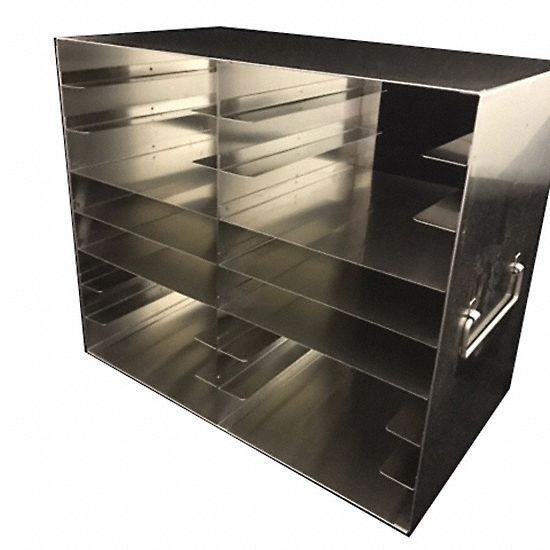 Upright Freezer Rack: 14 3/8 in Overall Lg, 8 3/8 in Overall Wd, Stainless Steel, Handles