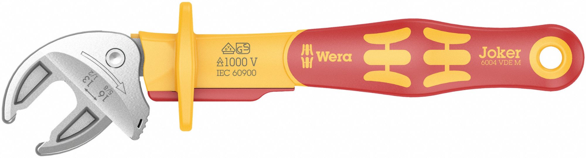 VDE Spanner Wrench: Natural, 190 mm Overall Lg, 5/8 in Jaw Capacity, Insulated Grip