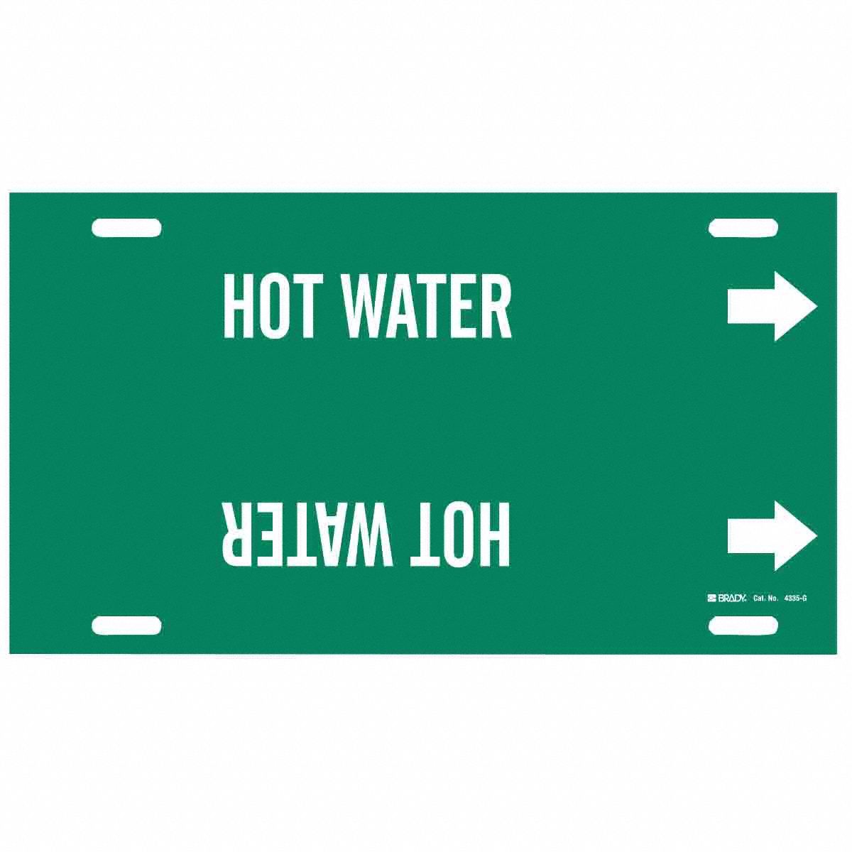 Pipe Marker: Hot Water, Green, White, Fits 8 to 9 7/8 in Pipe O.D., 1 Pipe Markers, With Arrows