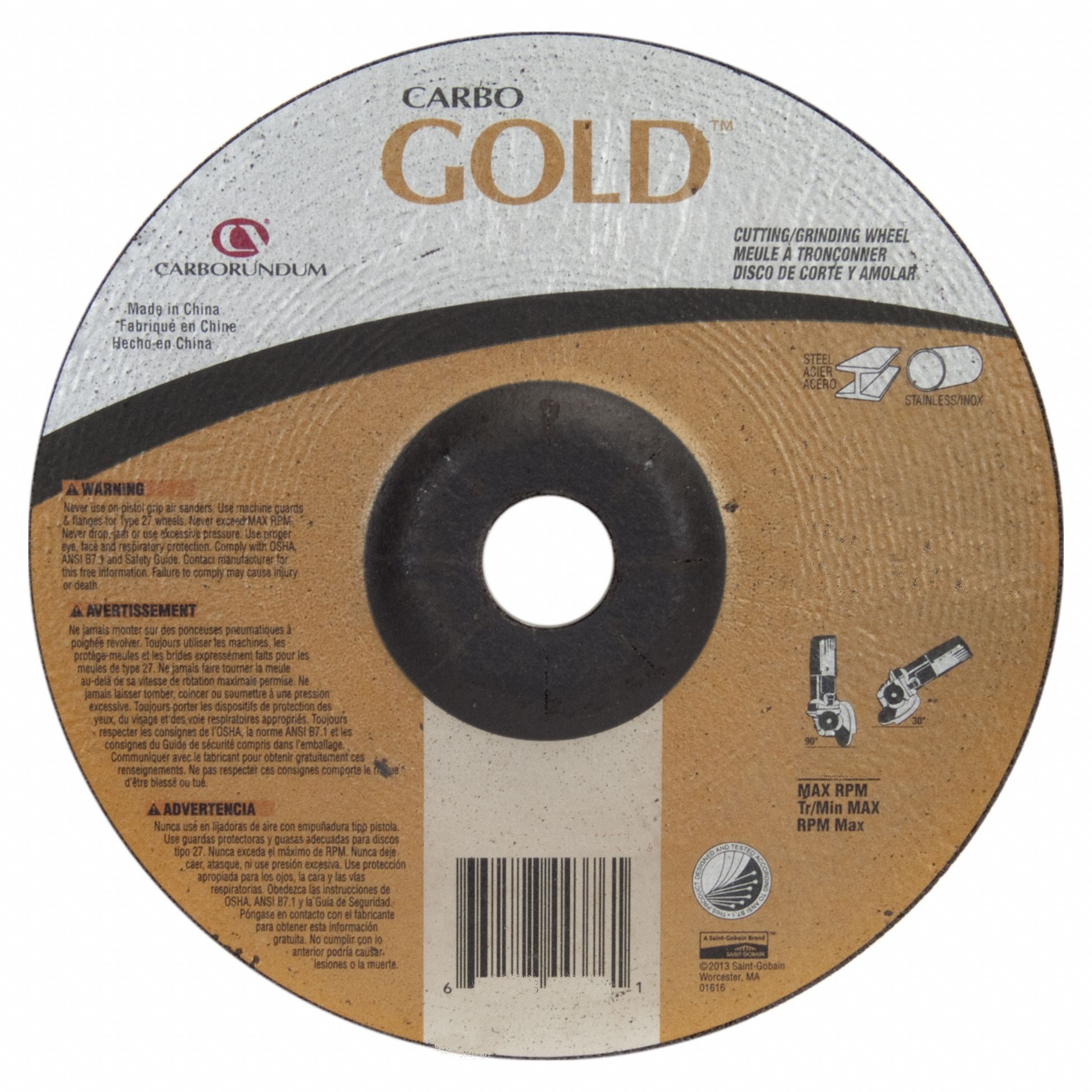 Cut-Off & Grinding Wheel: Type 27, 5" x 1/8" x 7/8", Aluminum Oxide, 24 Grit