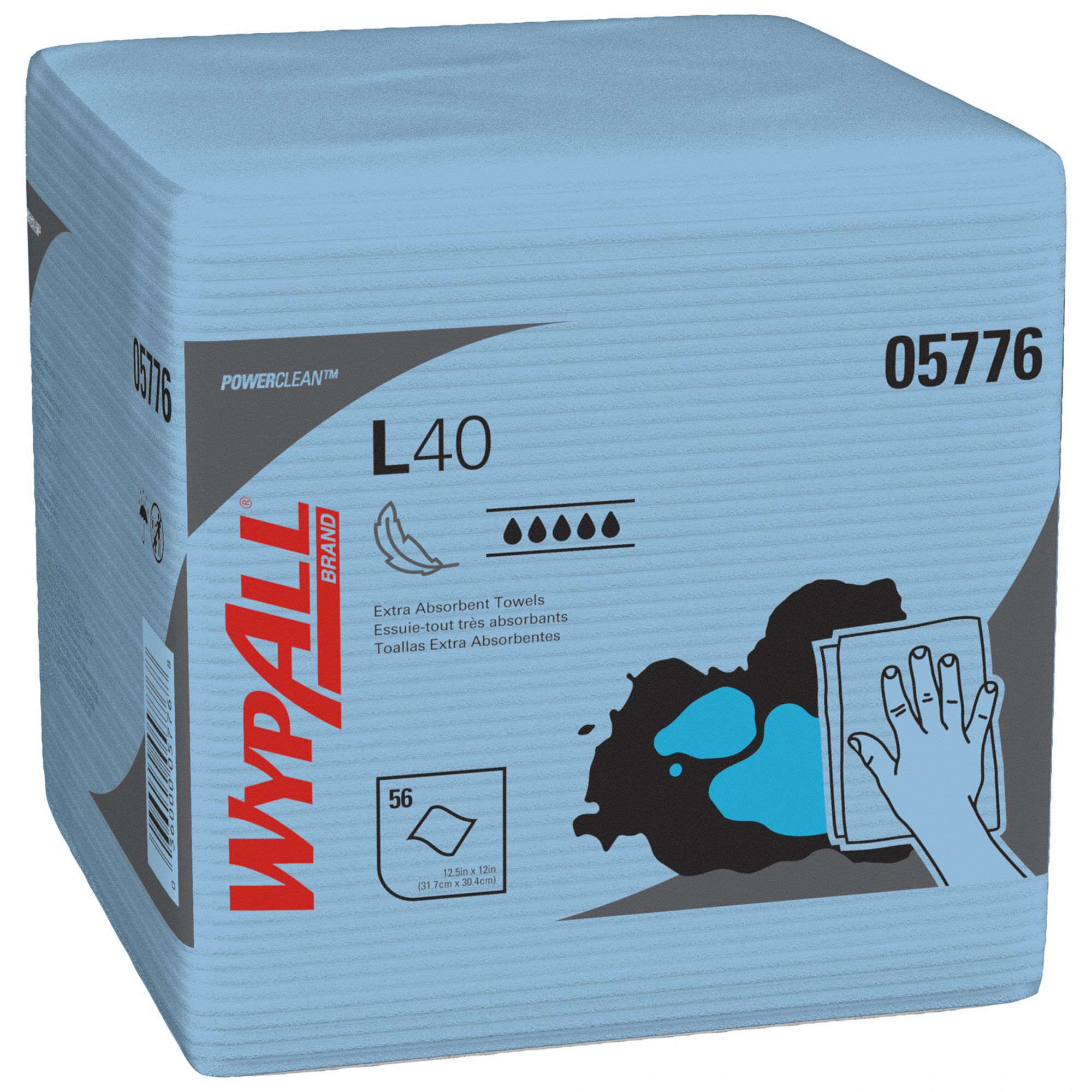 WIPERS L40 1/4 FOLD,BLUE,56 SHEETS,PK1