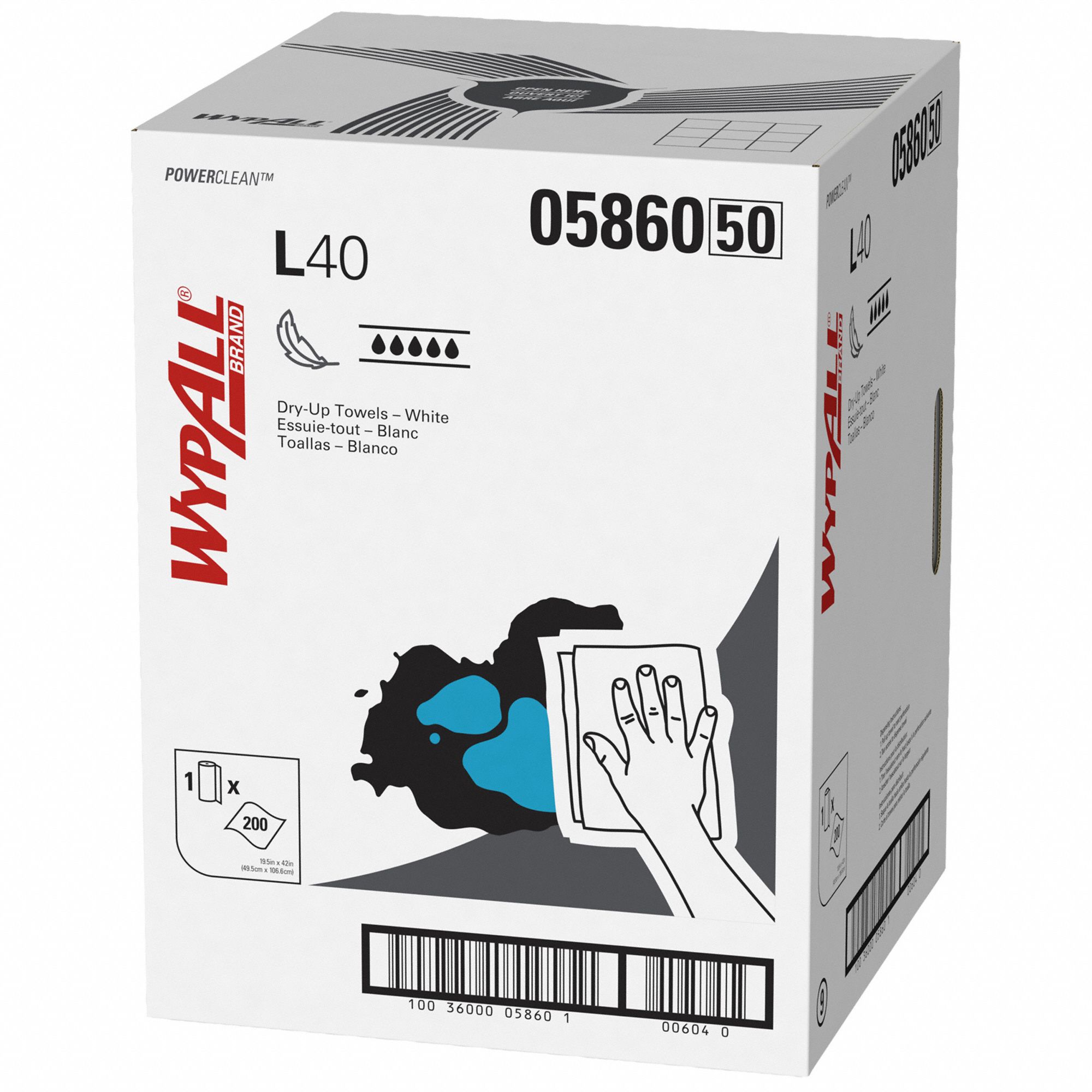 Dry Wipe Roll: Dispenser Box, Super Heavy Absorbency, Good Wet Strength