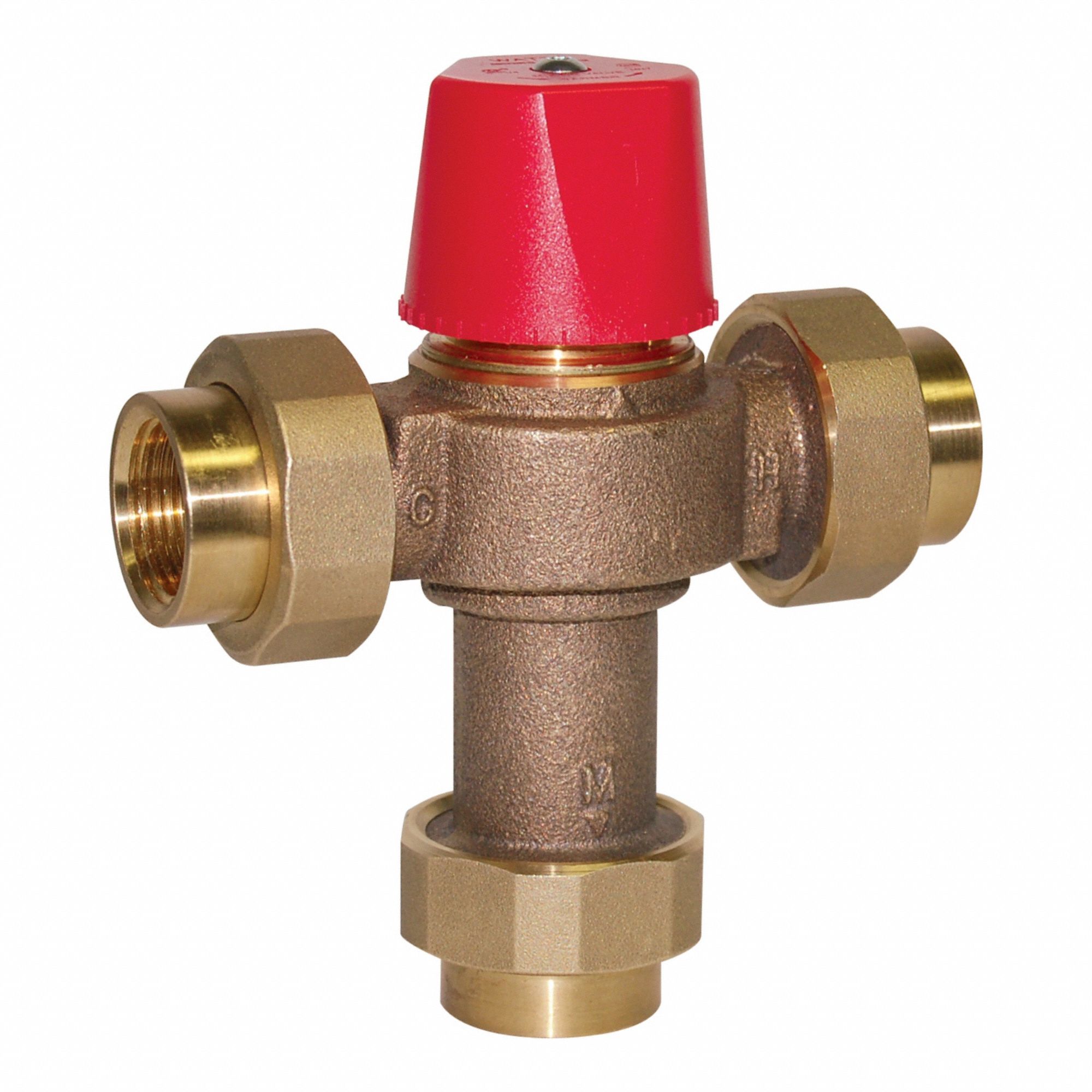 Thermostatic Mixing Valve: 1/2 in Inlet Connection Size, 1/2 in Outlet Connection Size, Brass