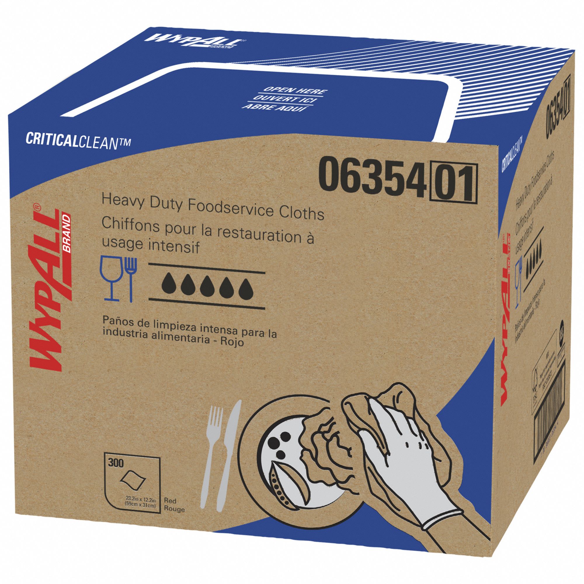 DRY WIPE, ¼ FOLD, WYPALL X70, 12½ IN X 23½ IN SHEET SIZE, RED