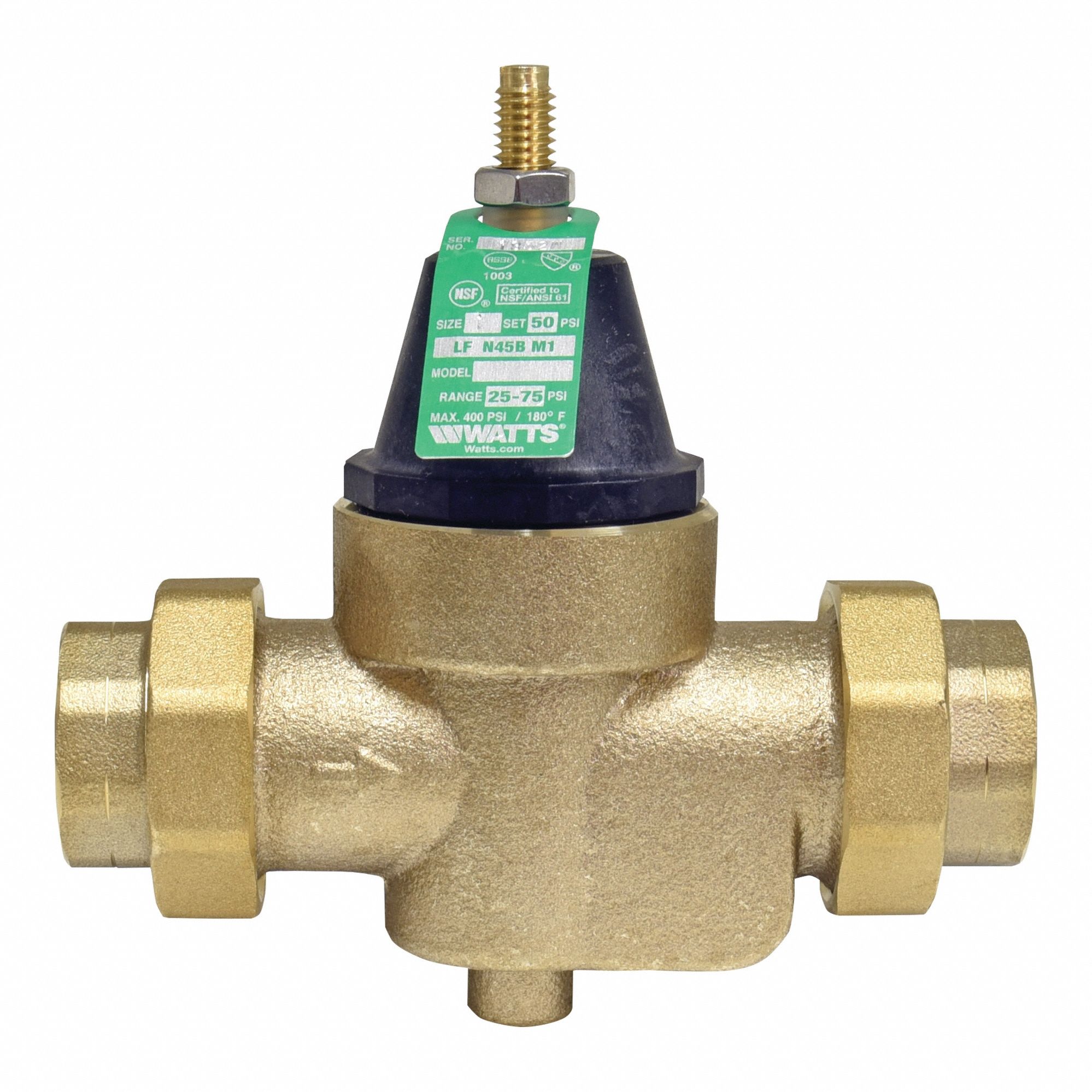 Water Pressure Reducing Valve: NPT x NPT, 1 in Pipe Size, Cast Copper Silicon Alloy, NPT x NPT