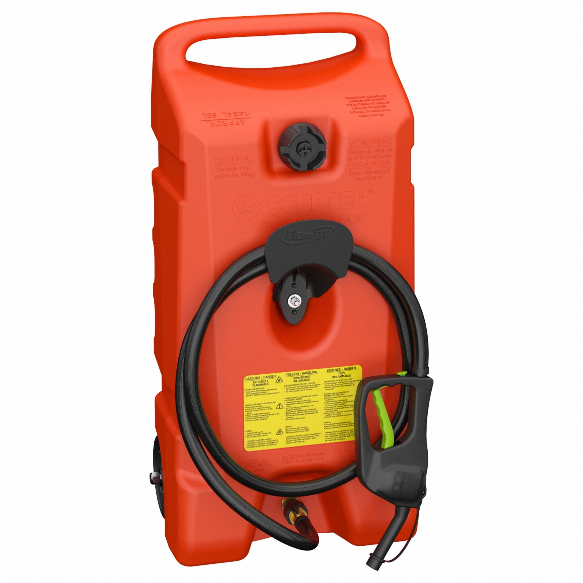 Fuel Caddy: 14 gal Capacity, Gasoline, Red, Polyethylene, Hand Pump