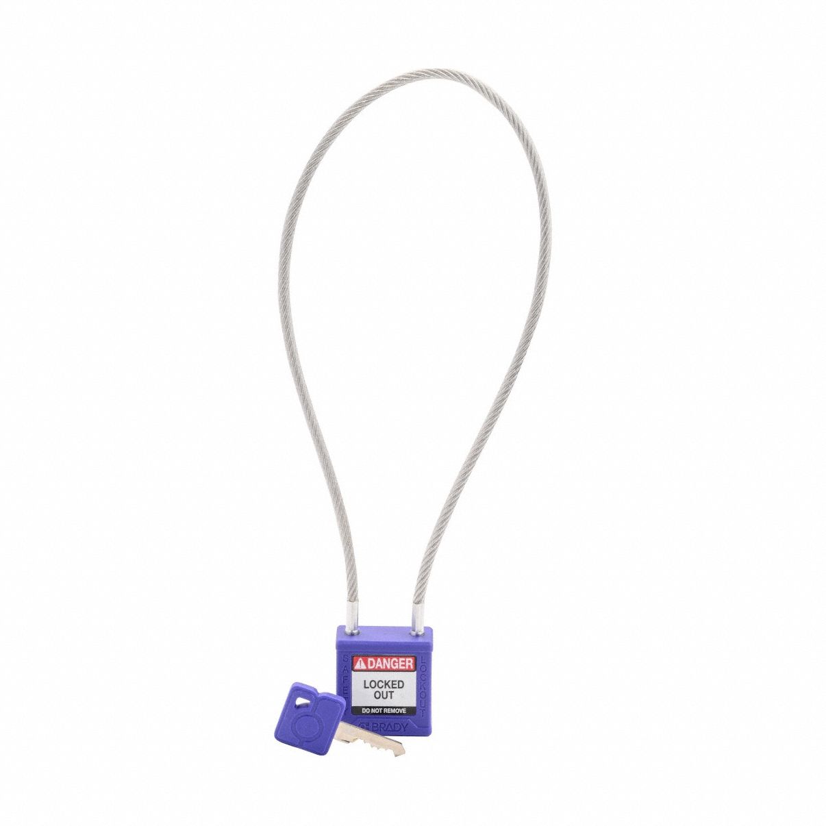 Lockout Padlock: Keyed Different, Nylon, Compact Body Body Size, Sheathed Cable, Extended, Key