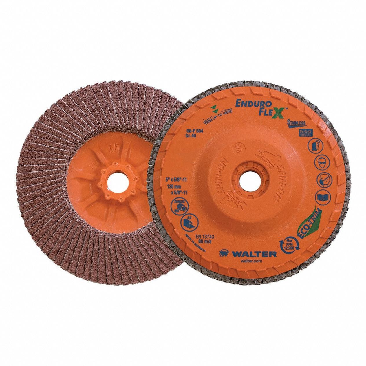 Flap Disc: Type 27, 5" x 5/8"-11, Aluminum Oxide, 40 Grit, Eco-Trim Bk