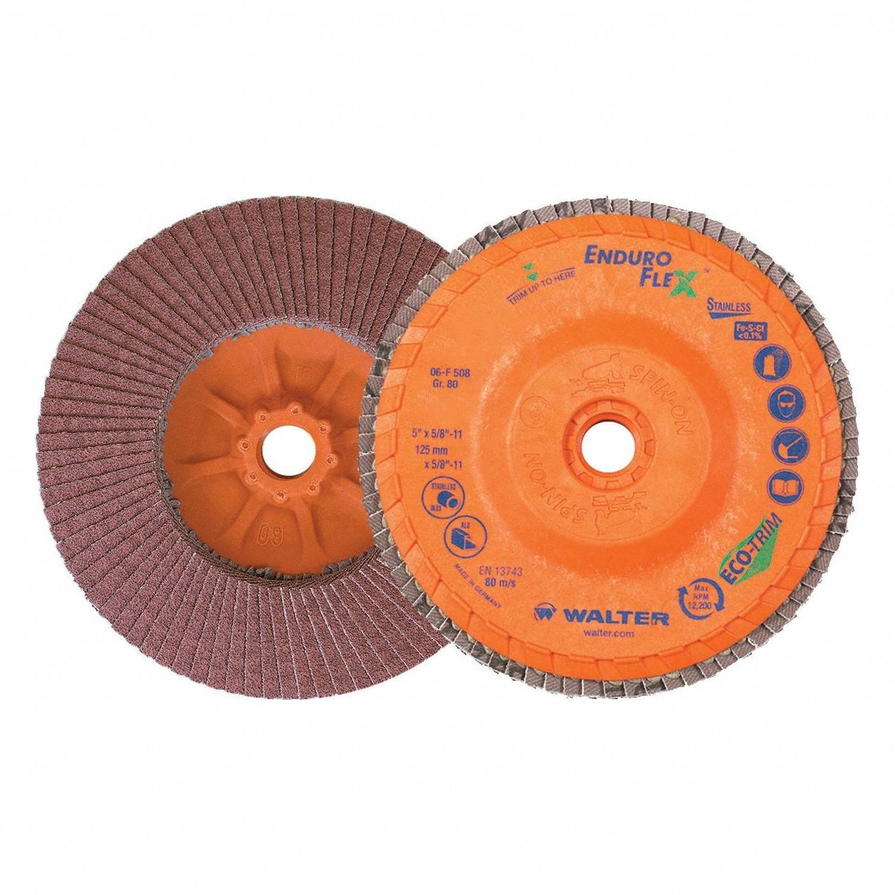 Flap Disc: Type 27, 5" x 5/8"-11, Aluminum Oxide, 80 Grit, Eco-Trim Bk