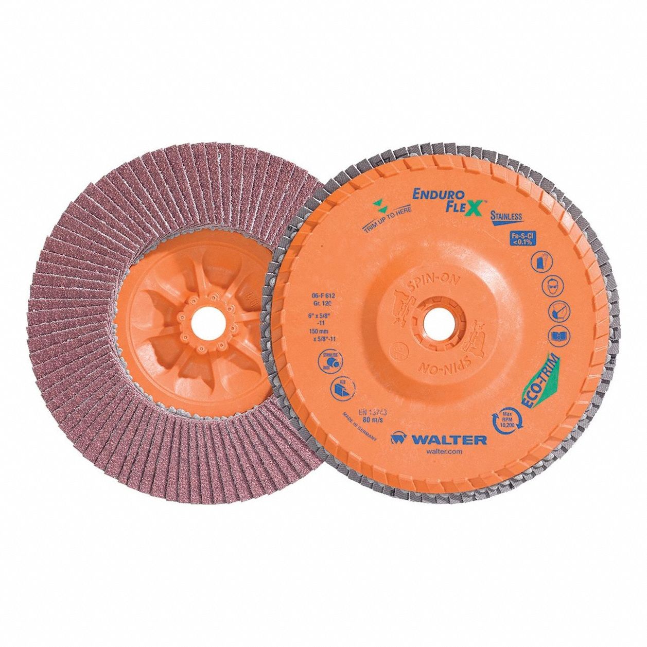 Flap Disc: Type 27, 6" x 5/8"-11, Aluminum Oxide, 120 Grit, Eco-Trim Bk