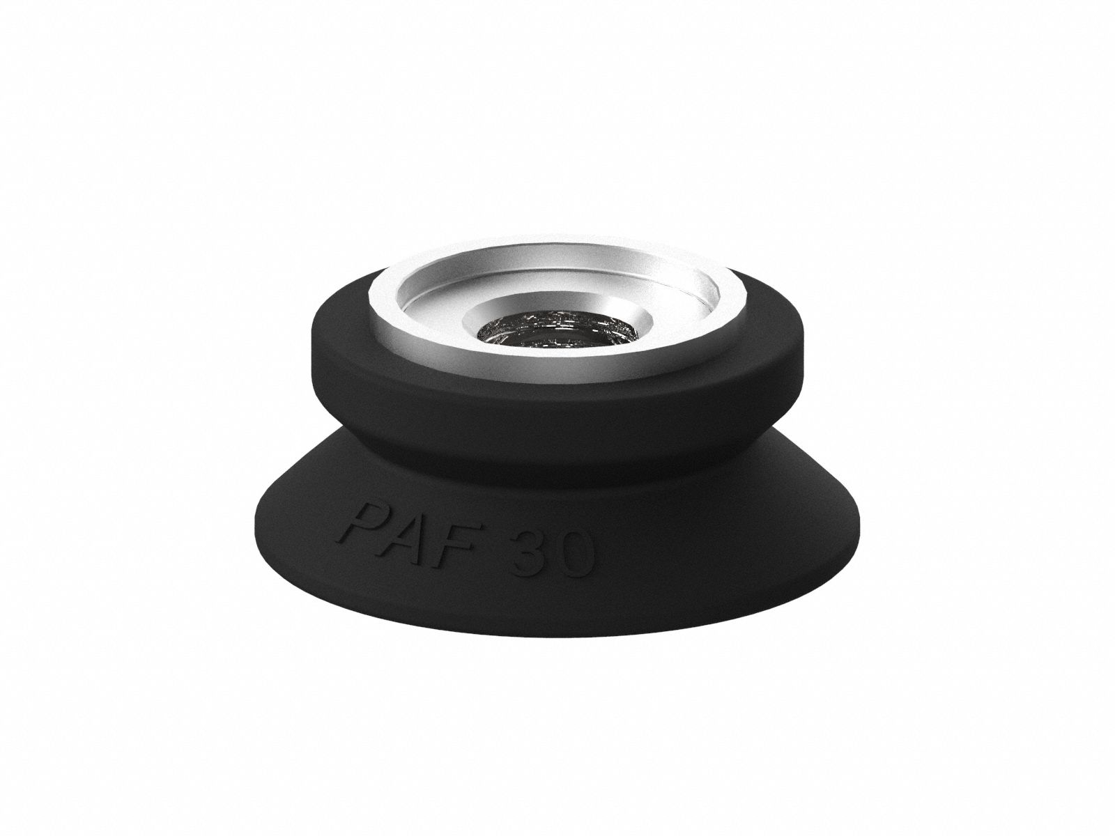 Vacuum Pad Assembly: Flat, G3/8 in, 30 mm Pad Dia, Nitrile/PVC, Black, 60A, PAF