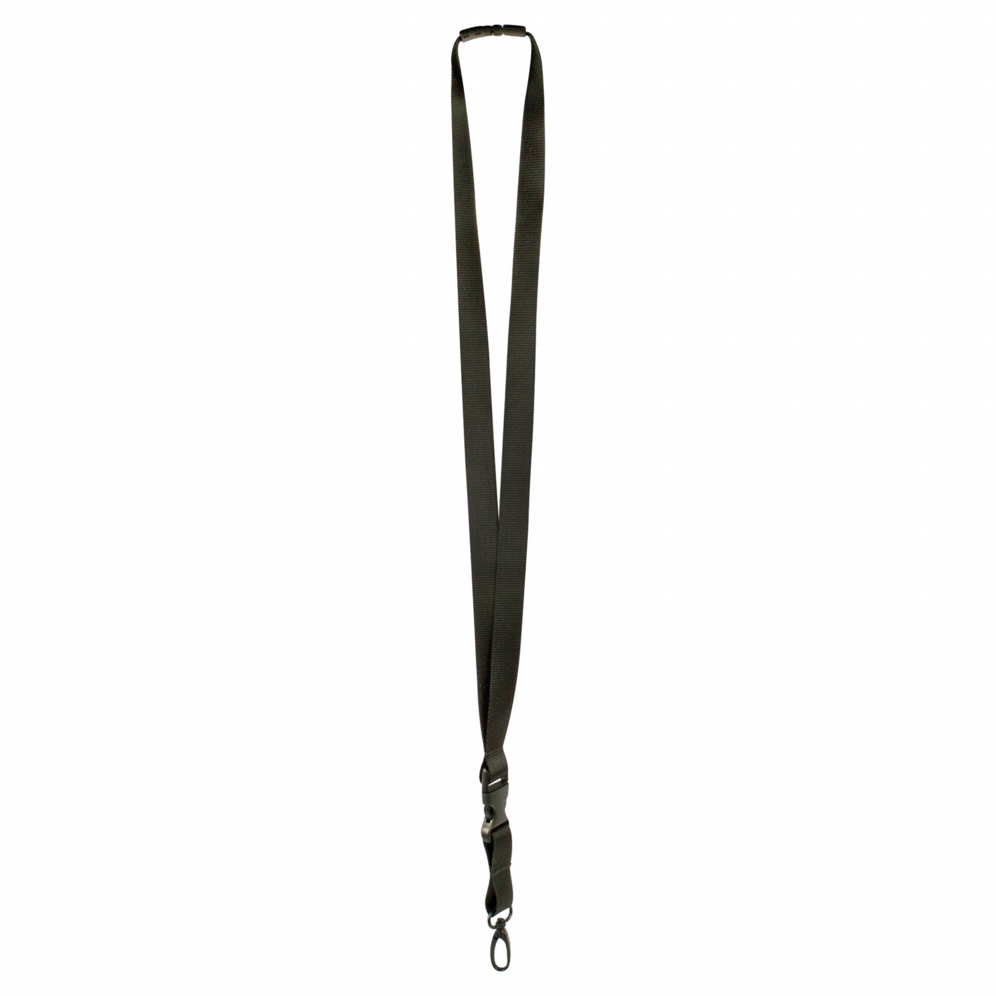 Lanyard: Snap Hook, Horizontal/Vertical, 23 in Overall Ht, 3/4 in Overall Wd, Black, 6 PK