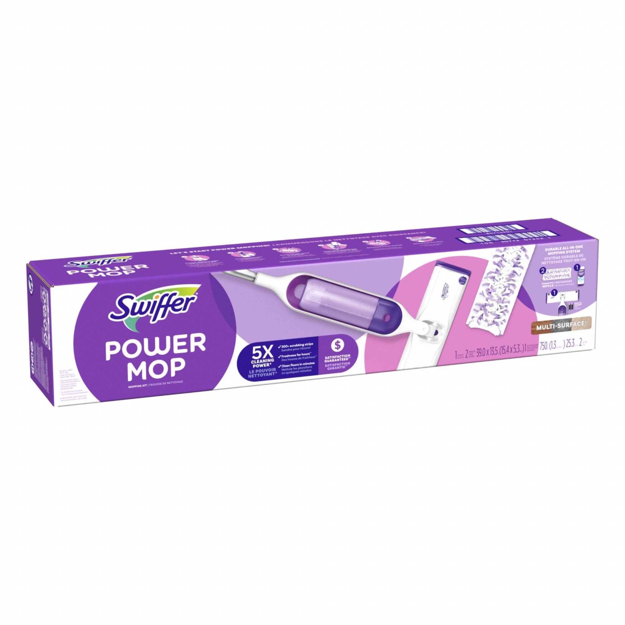 Multi-Surface Floor Cleaning Kit: Hook-and-Loop Connection, 5 1/4 in Mop Head Wd, White