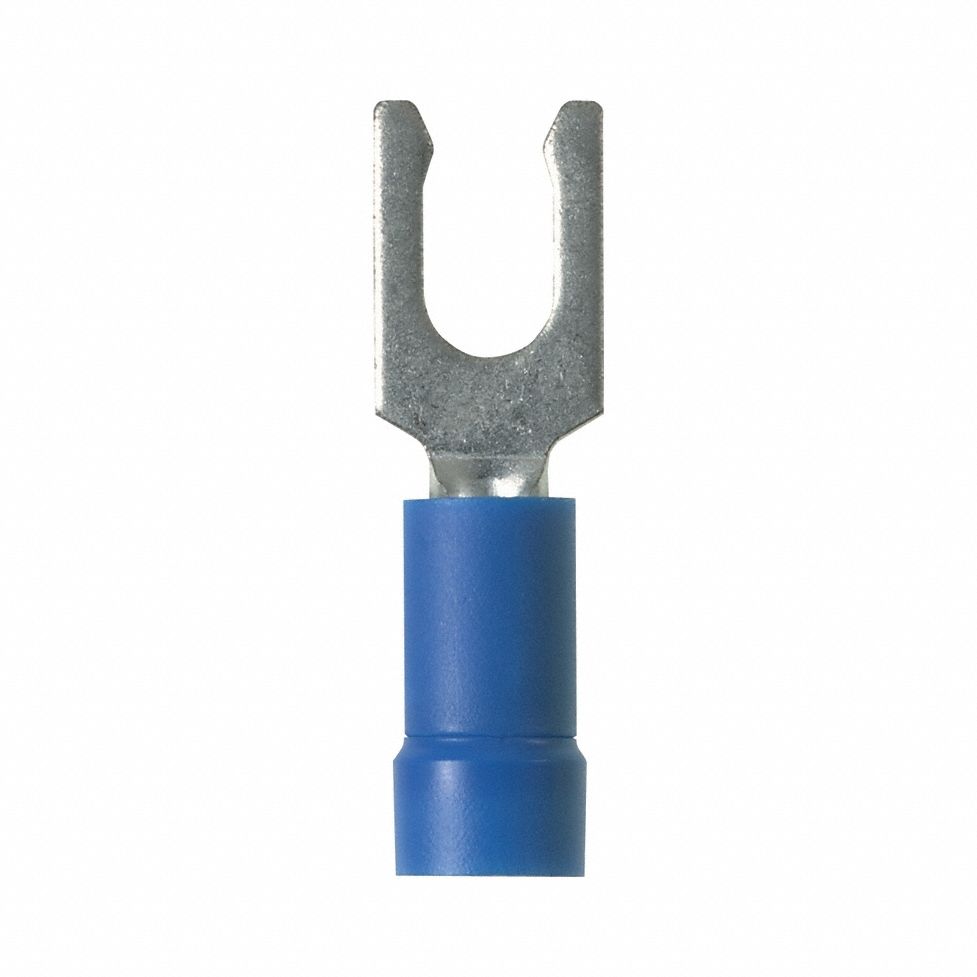 Pan-Term(R) PV14-8LF-C Fork Terminal: Blue, Vinyl, #8 Stud Size, 18 AWG – 14 AWG Wire Range