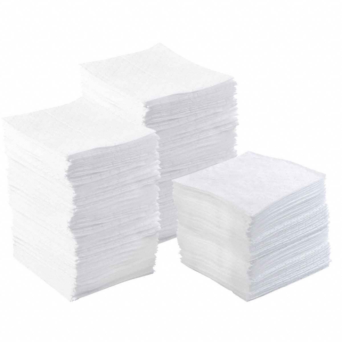 Sorbent Pad: 61 7/16 oz Volume Absorbed Per Pad, Polypropylene, White, 100 PK