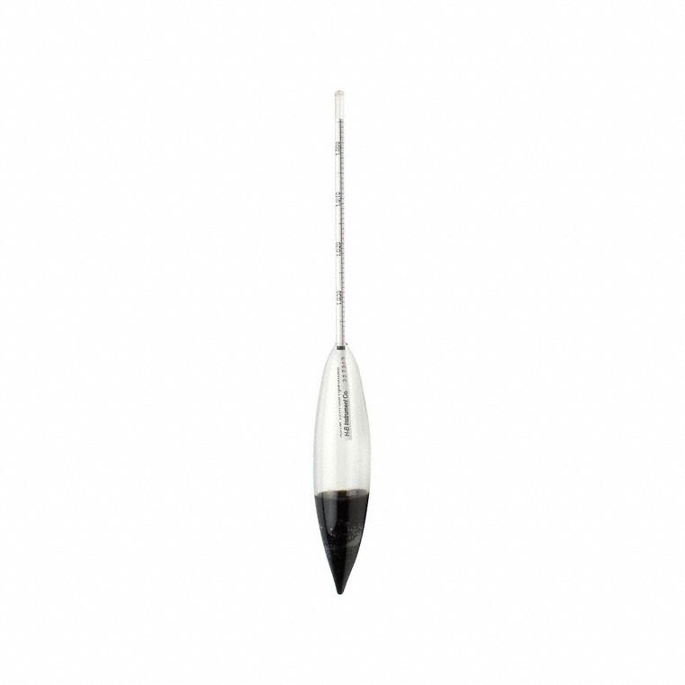 Hydrometer: Soil Specific Gravity Plain Form, 5/60 g/L, 1.0 g/L, Ballast, +/-1 g/L, 11 in Overall Ht