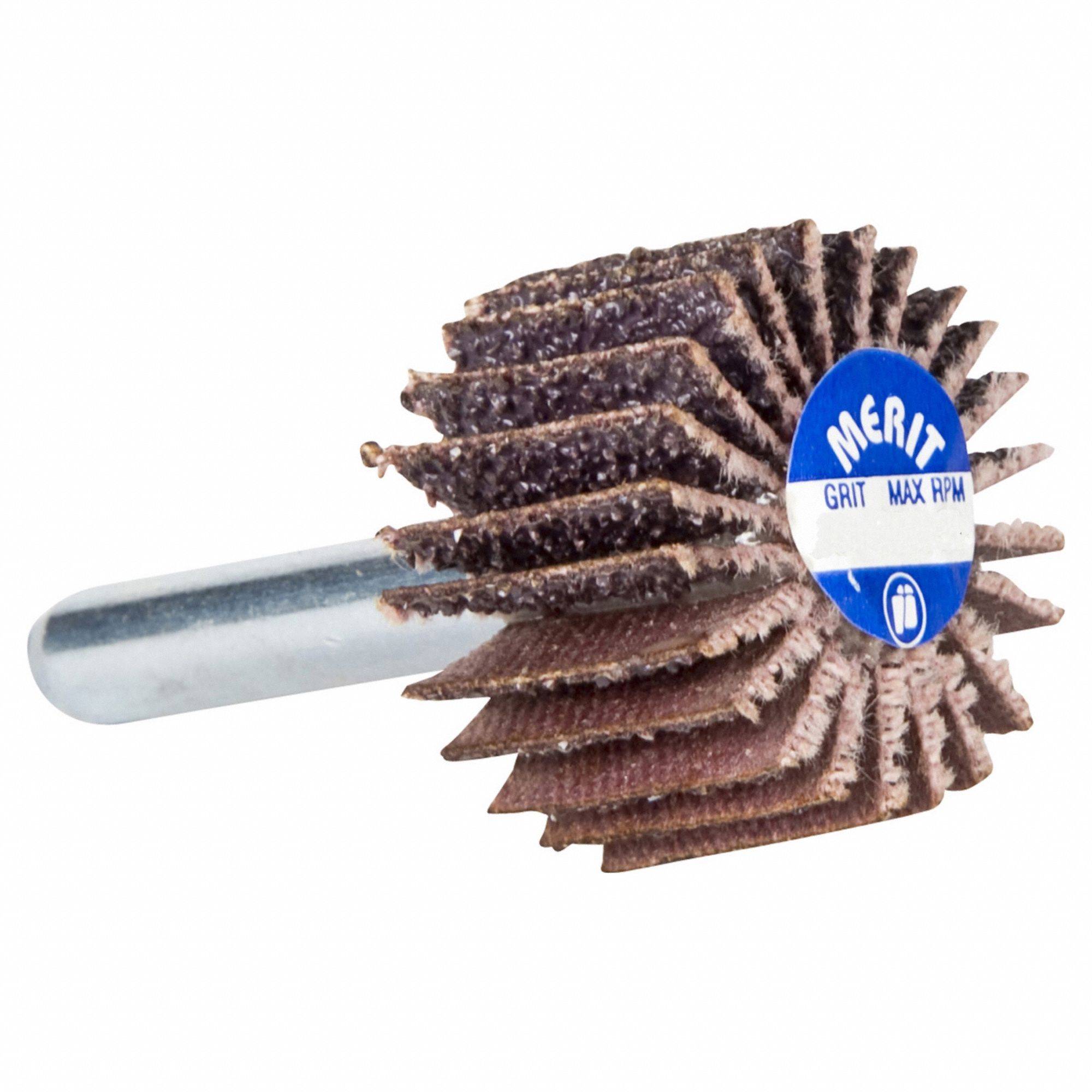 Flap Wheel: 1 in Dia x 5/8 in W, 1/4 in Straight-Shank, Aluminum Oxide, P180 Grit, R369