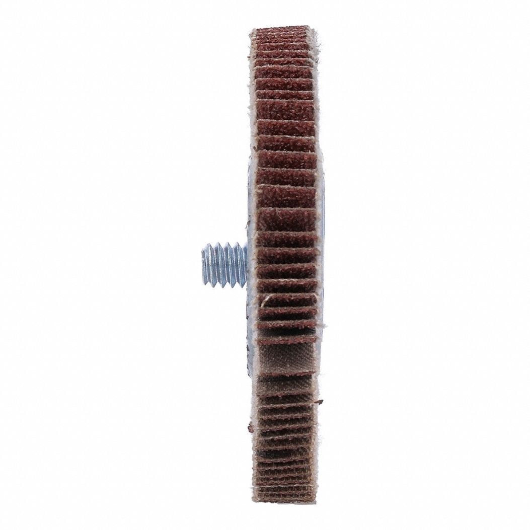 Flap Wheel: 2 1/2 in Dia x 1/4 in W, 1/4"-20 Threaded-Shank, Aluminum Oxide, P60 Grit