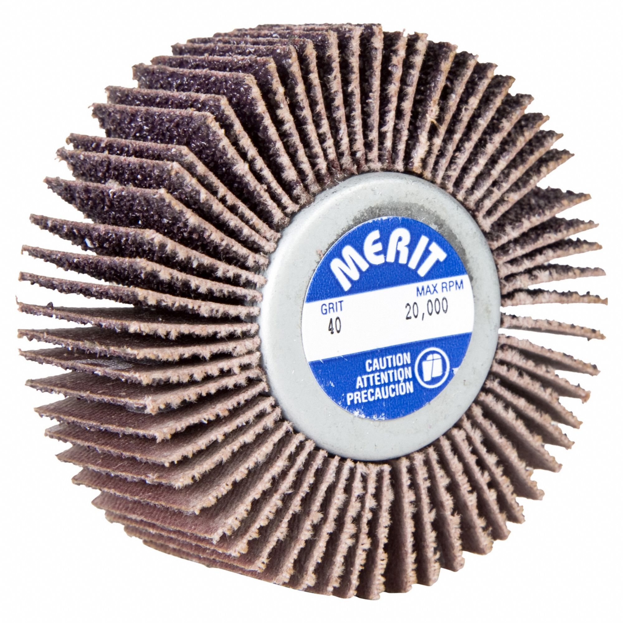 Flap Wheel: 2 1/2 in Dia x 1 in W, 1/4"-20 Threaded-Shank, Aluminum Oxide, P40 Grit, R369
