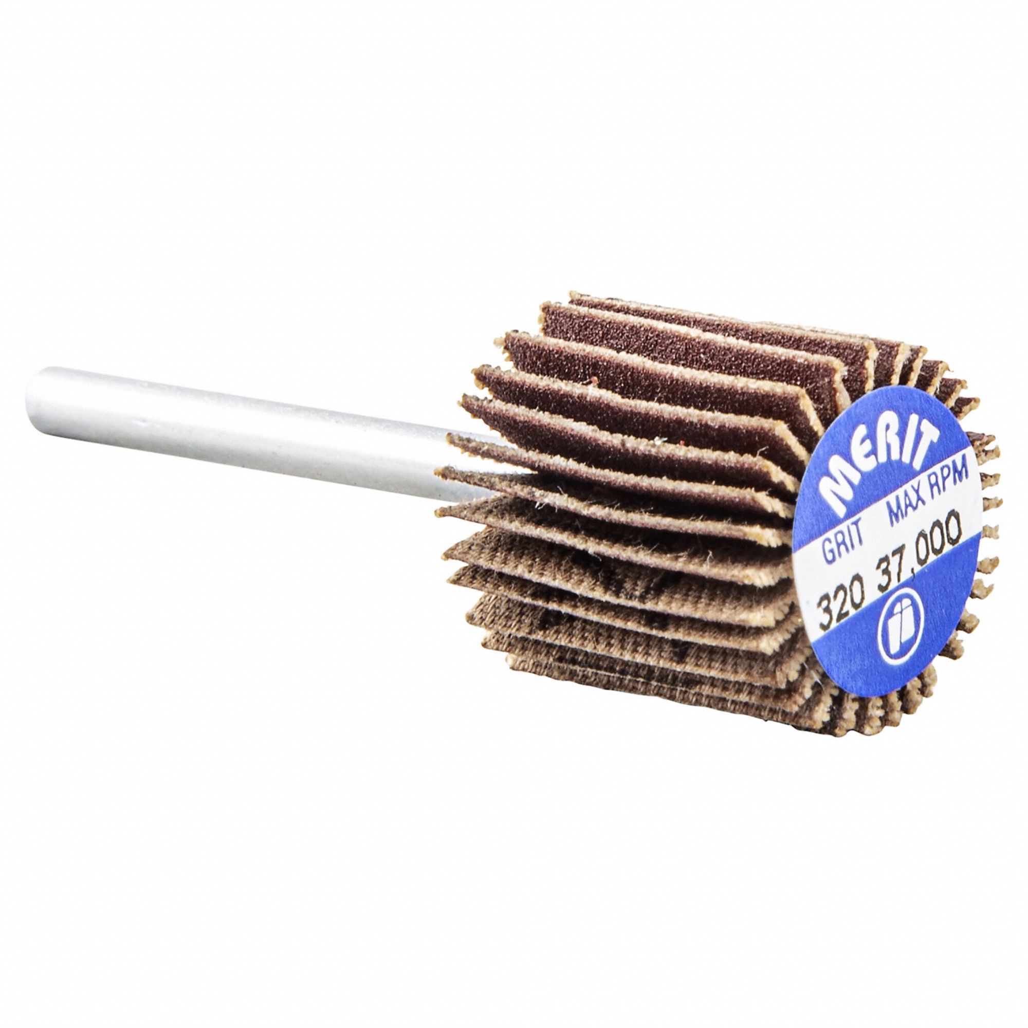 Flap Wheel: 5/8 in Dia x 5/8 in W, 1/8 in Straight-Shank, Aluminum Oxide, P320 Grit, R369