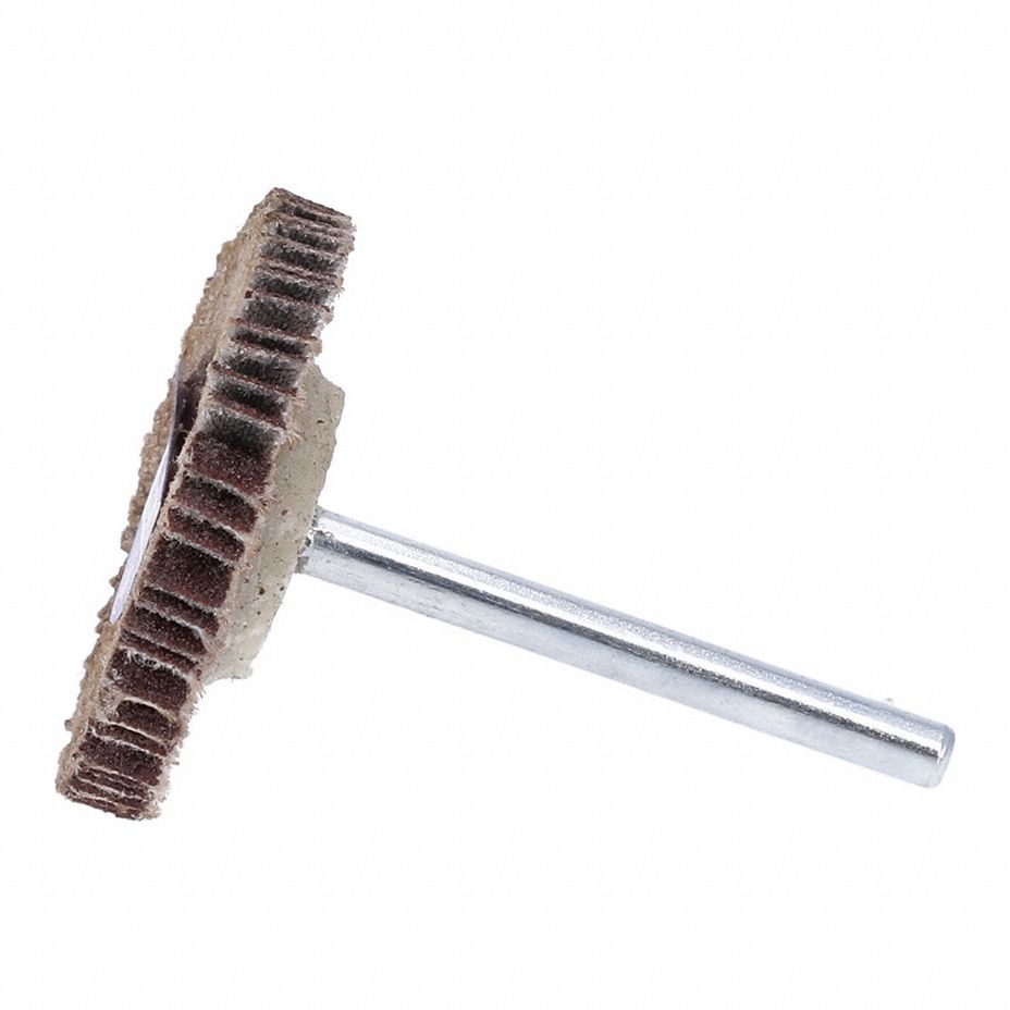 Flap Wheel: 1 3/16 in Dia x 1/8 in W, 1/8 in Straight-Shank, Aluminum Oxide, 120 Grit, R369