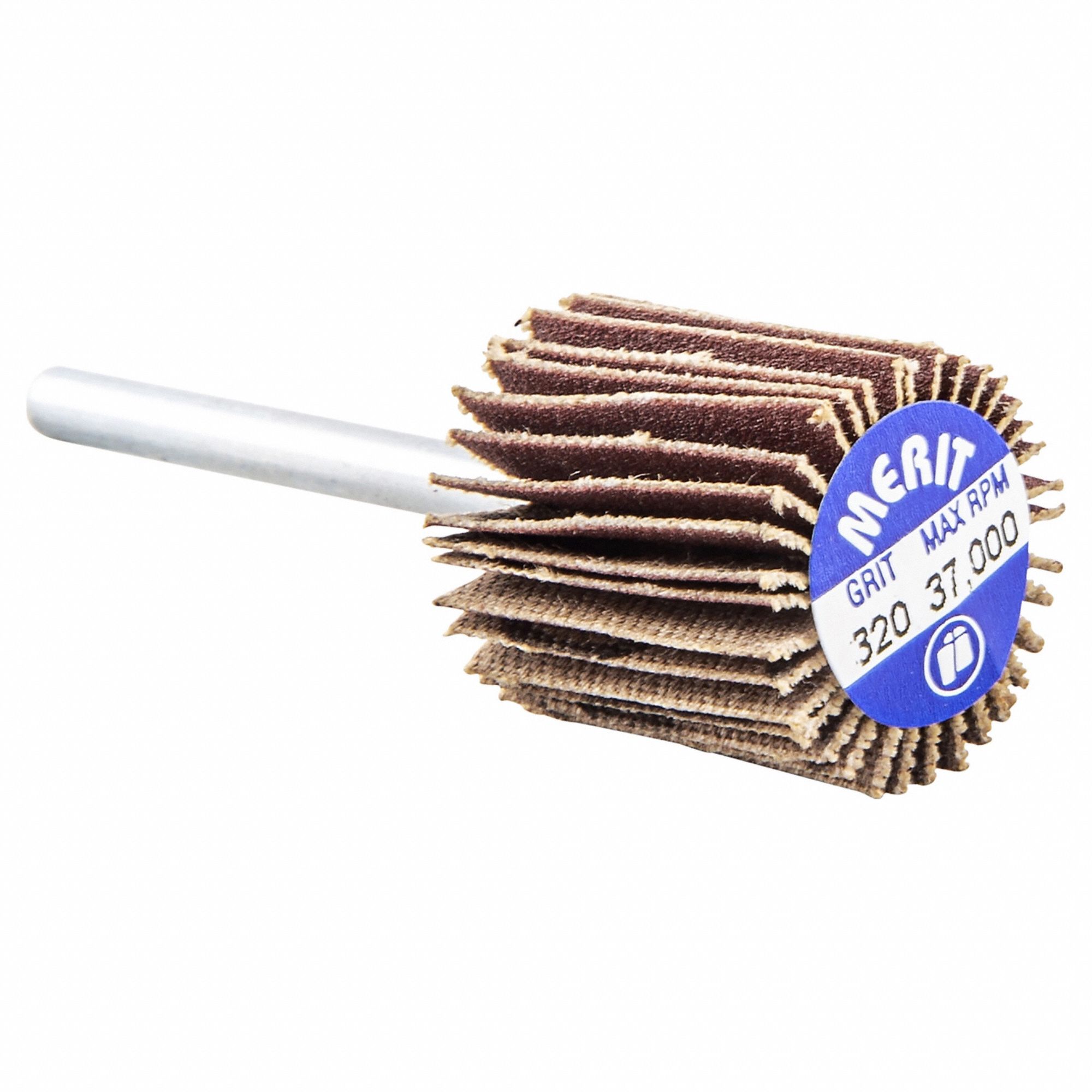 Flap Wheel: 5/8 in Dia x 3/4 in W, 1/8 in Straight-Shank, Aluminum Oxide, P320 Grit, R369