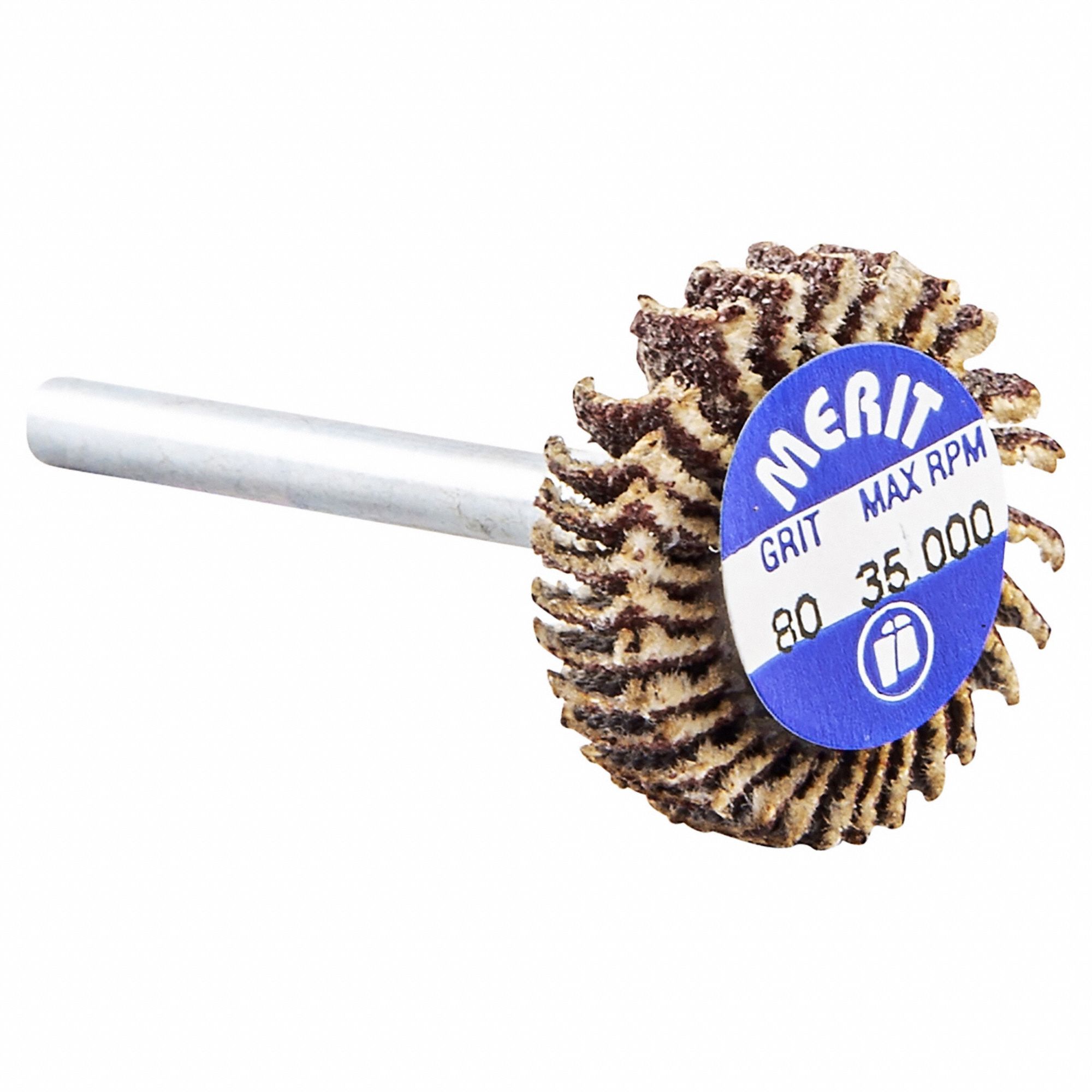 Flap Wheel: 3/4 in Dia x 3/16 in W, 1/8 in Straight-Shank, Aluminum Oxide, P80 Grit, R369