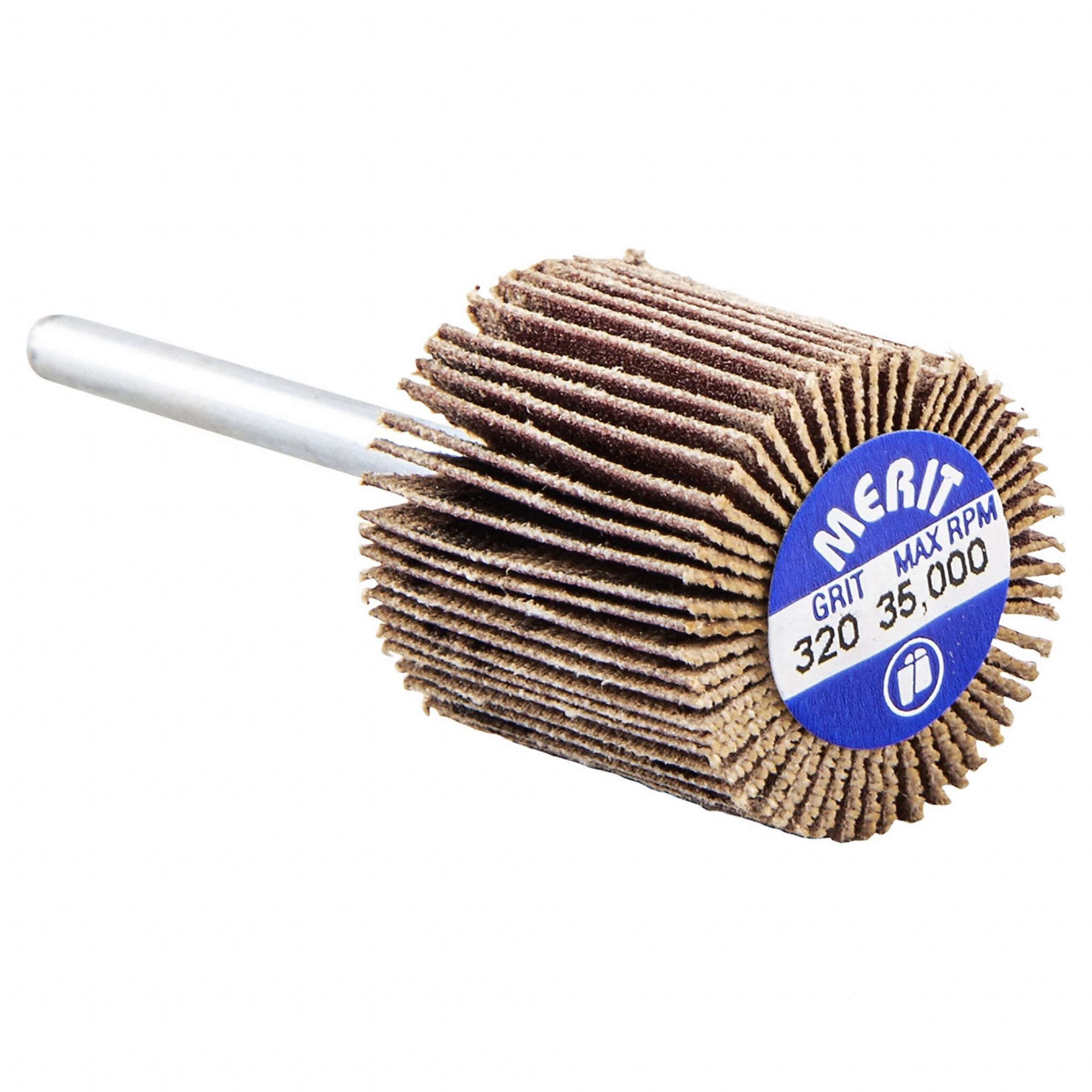 Flap Wheel: 3/4 in Dia x 3/4 in W, 1/8 in Straight-Shank, Aluminum Oxide, 320 Grit, R369