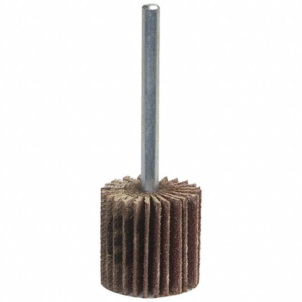 Flap Wheel: 1 3/16 in Dia x 1/2 in W, 1/4 in Straight-Shank, Aluminum Oxide, P120 Grit