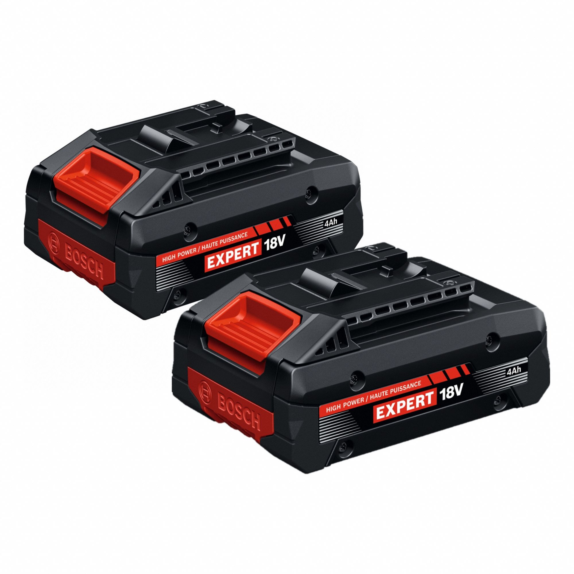 BOSCH Battery Pack: Bosch 18V, 4 Ah, 2 Batteries Included, Tabless, 18V DC, 2 PK (MPN EXBA18V-40-2PK). Key specifications — attr1278107: Not Oil-Resistant.