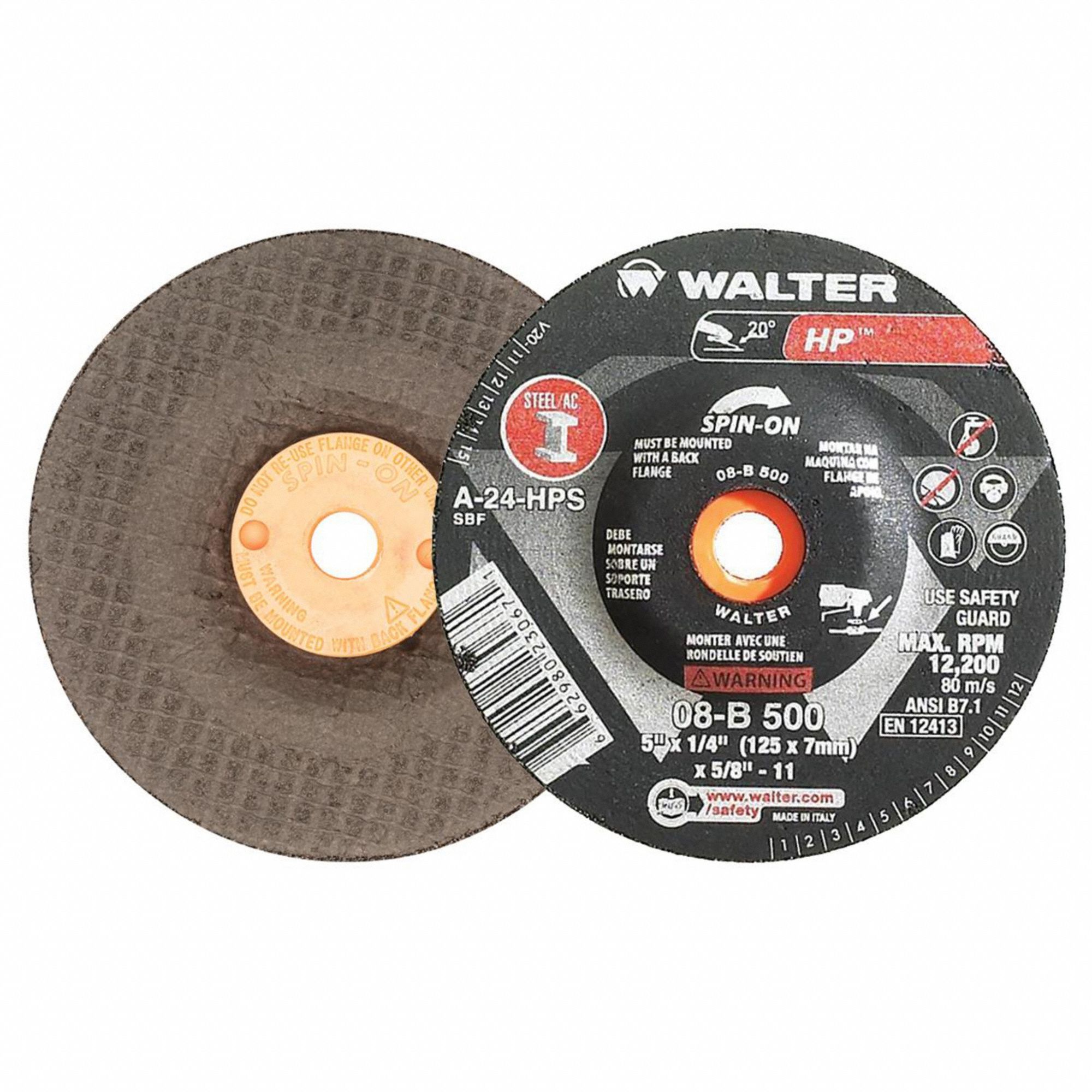 Depressed Center Grinding Wheel: Type 27, 5" x 1/4" x 5/8"-11, 30 Grit